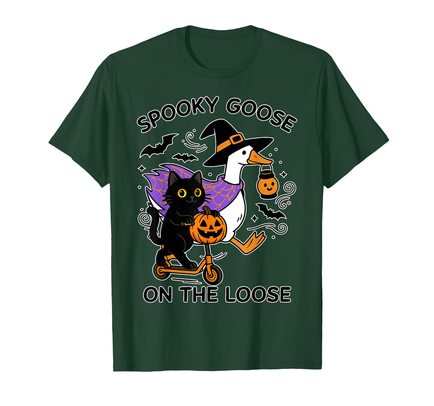 Spooky Goose On The Loose Pumpkin Cat Halloween Scooter Ride T-Shirt