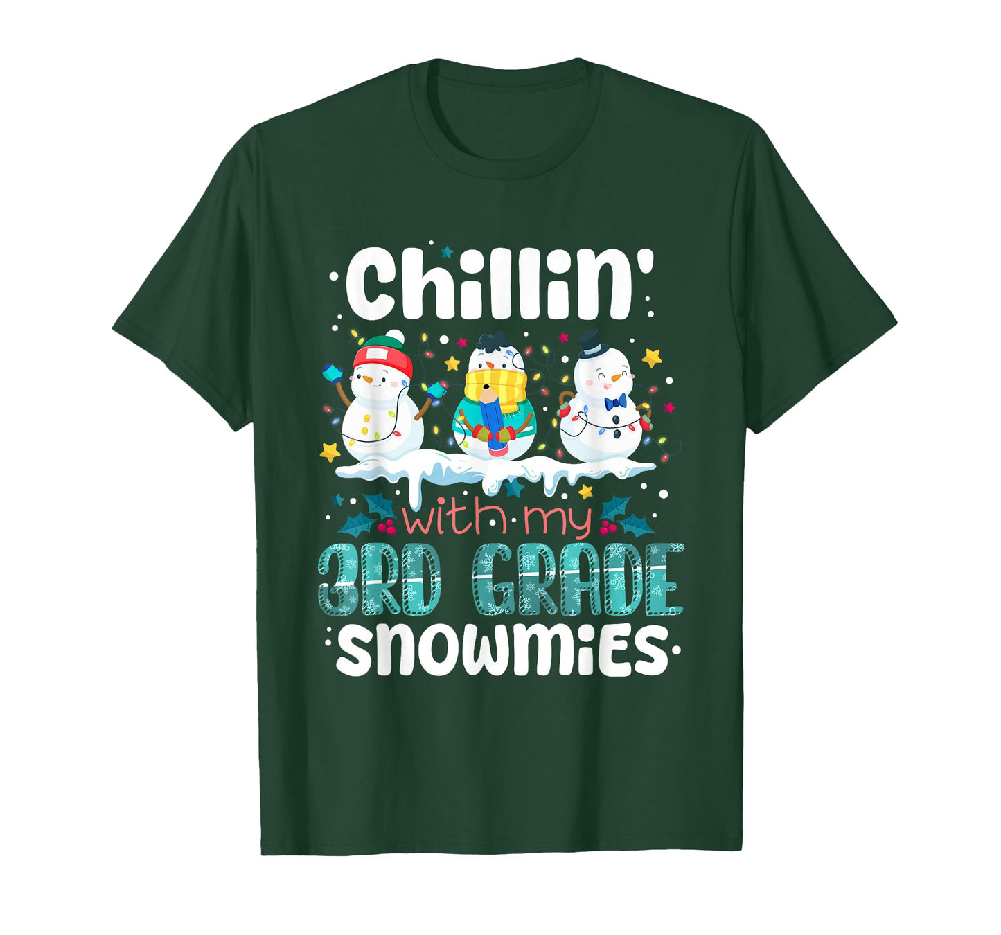 Chillin with My 3rd Grade Snowmies Teacher Christmas Snowman T-Shirt