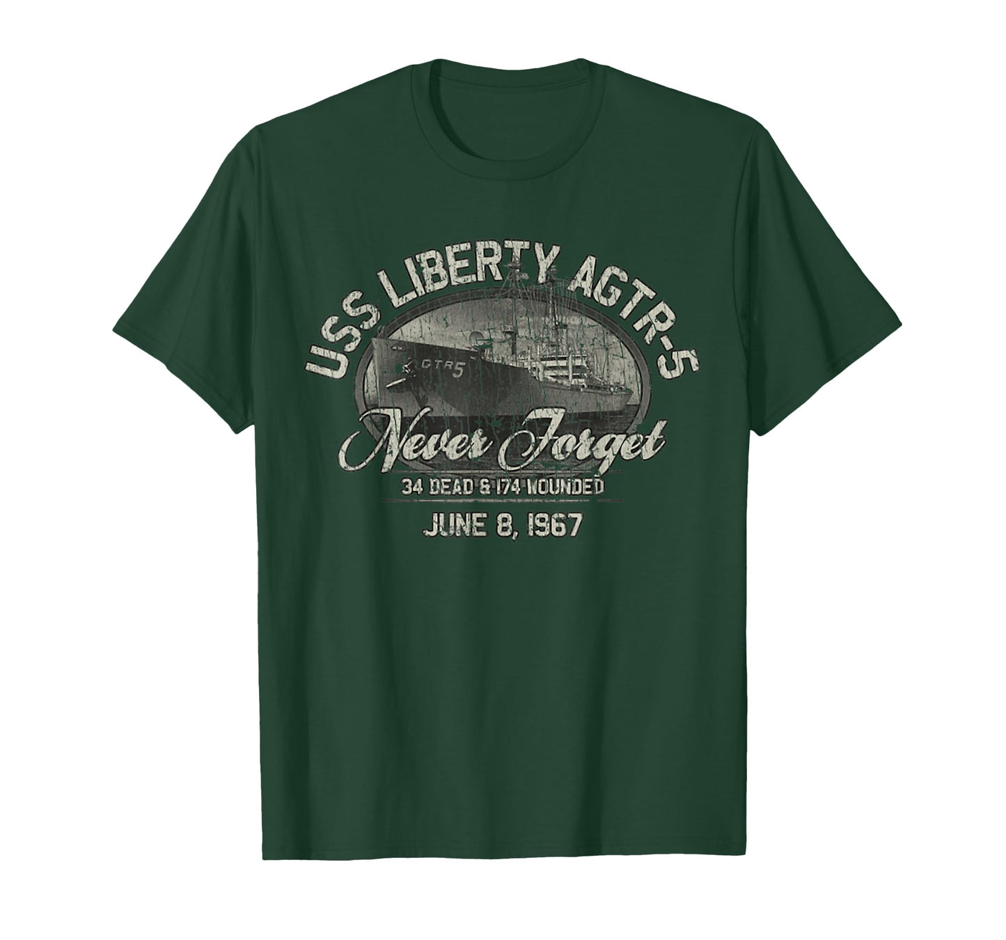 Vintage Men USS Liberty 1967 Military Distressed T-Shirt
