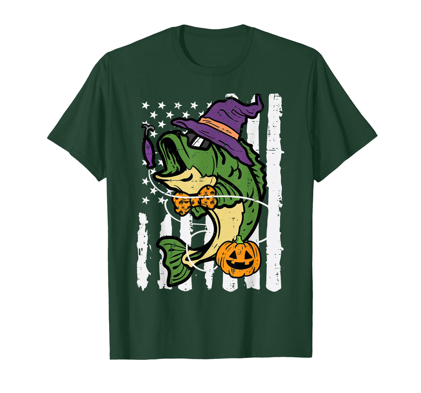 Halloween Bass Fish US Flag Costume Patriot Men Kids Women T-Shirt