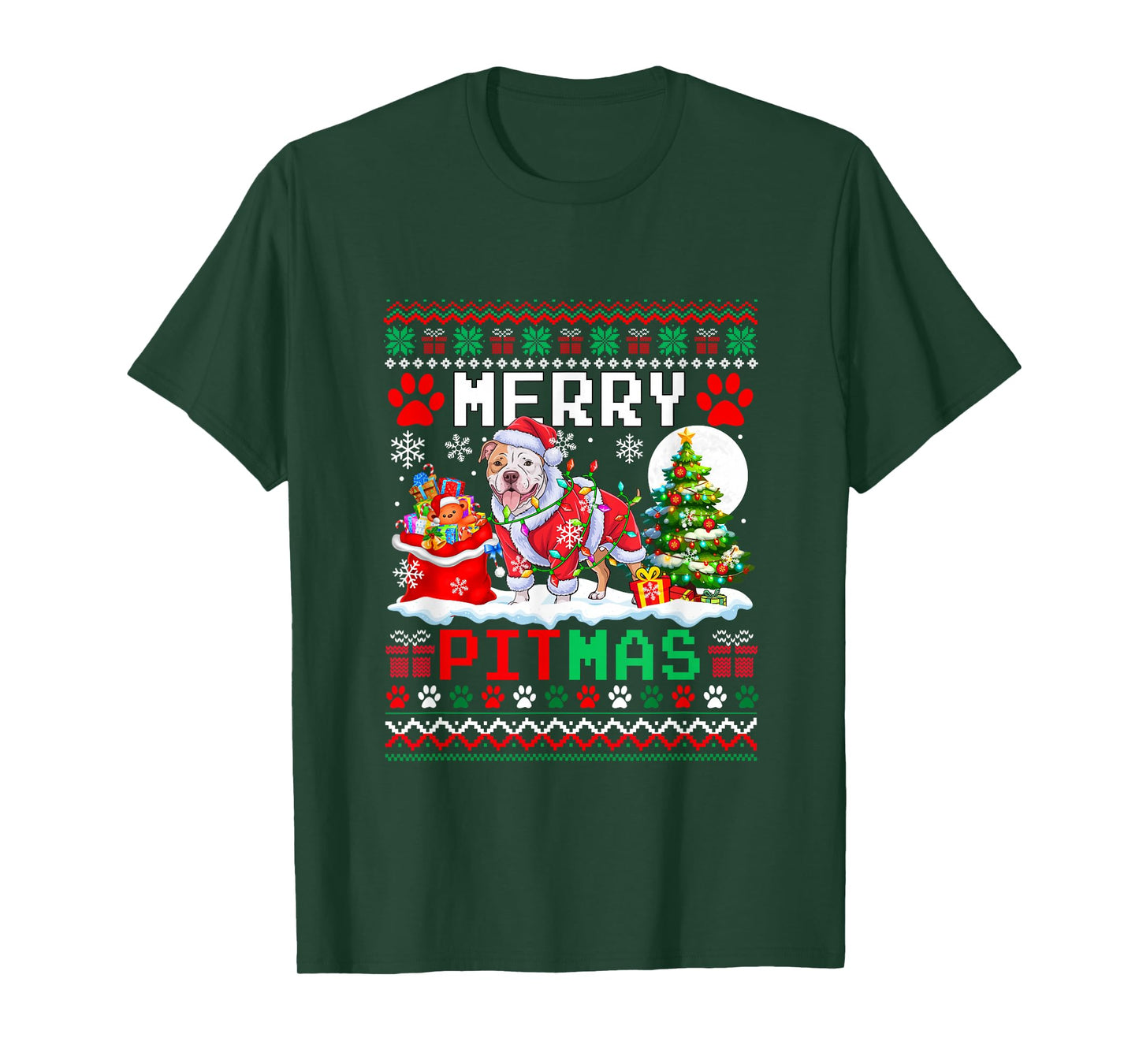 Merry Pitmas Christmas Sweater Santa Pit Bull Funny Owner T-Shirt