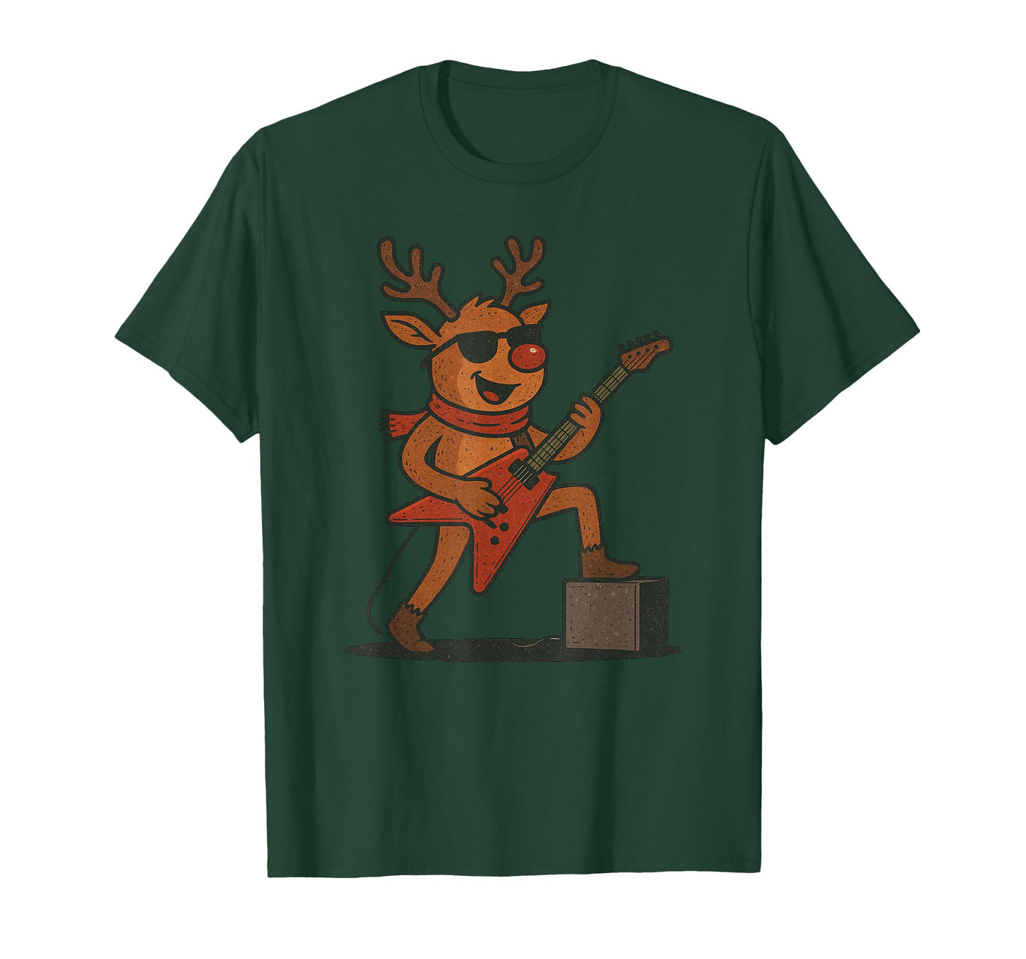Reindeer Playing Rock Guitar Christmas Vintage Funny Xmas T-Shirt