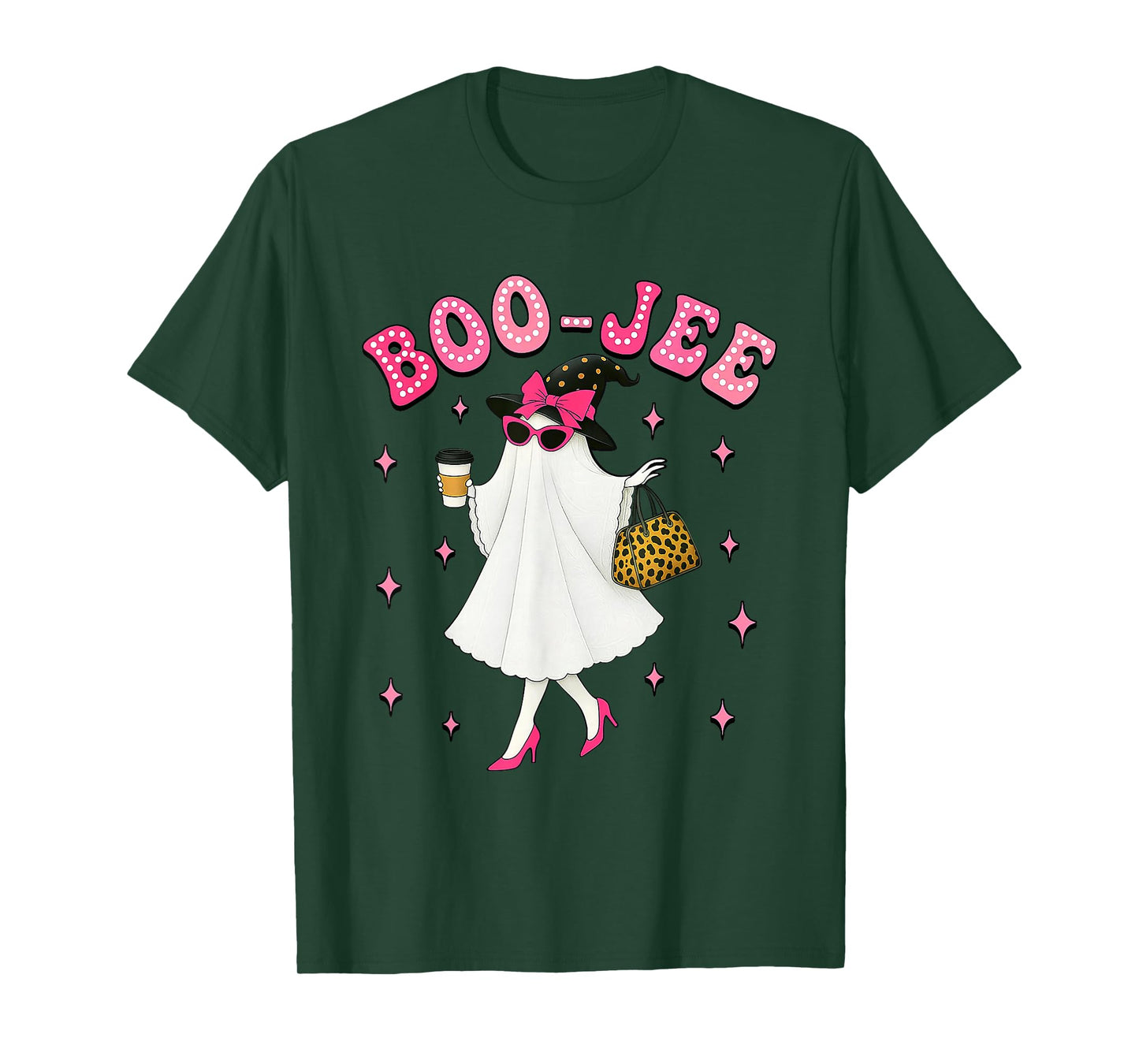 Coquette Leopard Ghost Coffee Boo-JEE Halloween Boujee Ghost T-Shirt