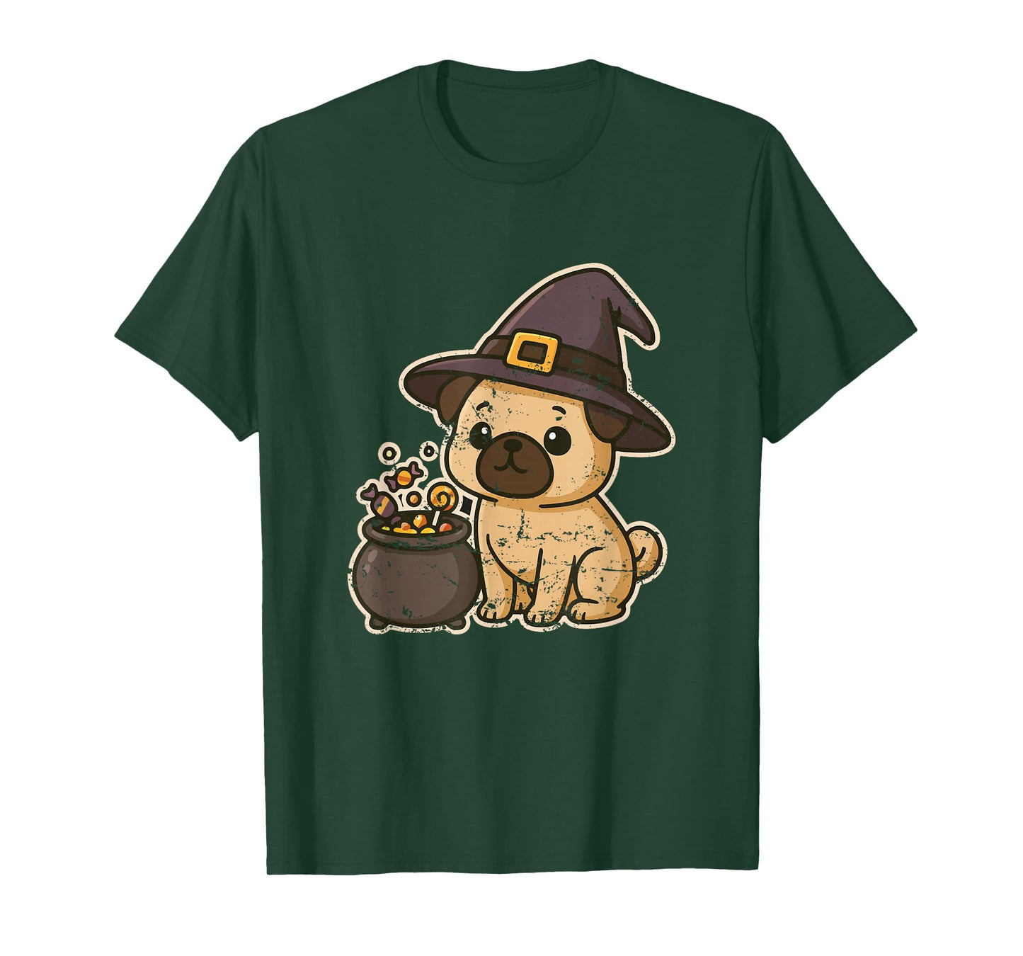 Pug Witch Hat with Candy Cauldron T-Shirt