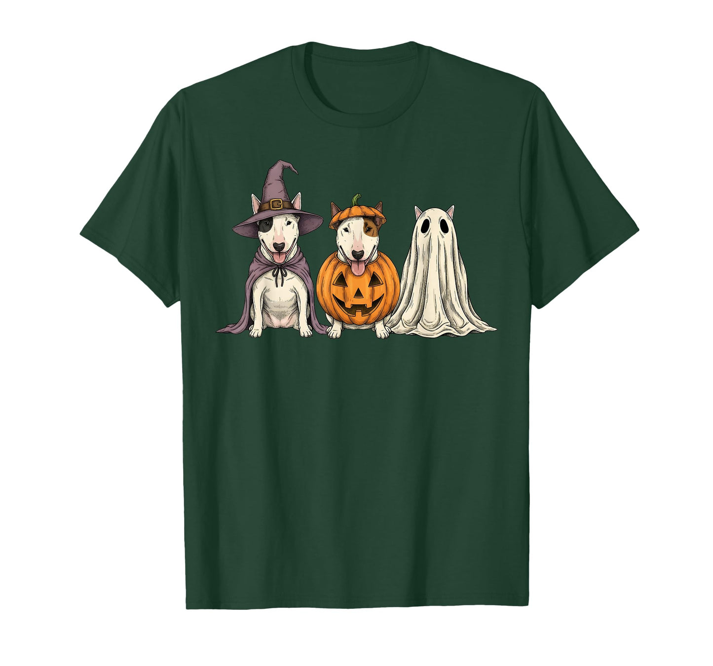 Spooky Ghost Pumpkin Bull Terrier Halloween Dog Lover T-Shirt