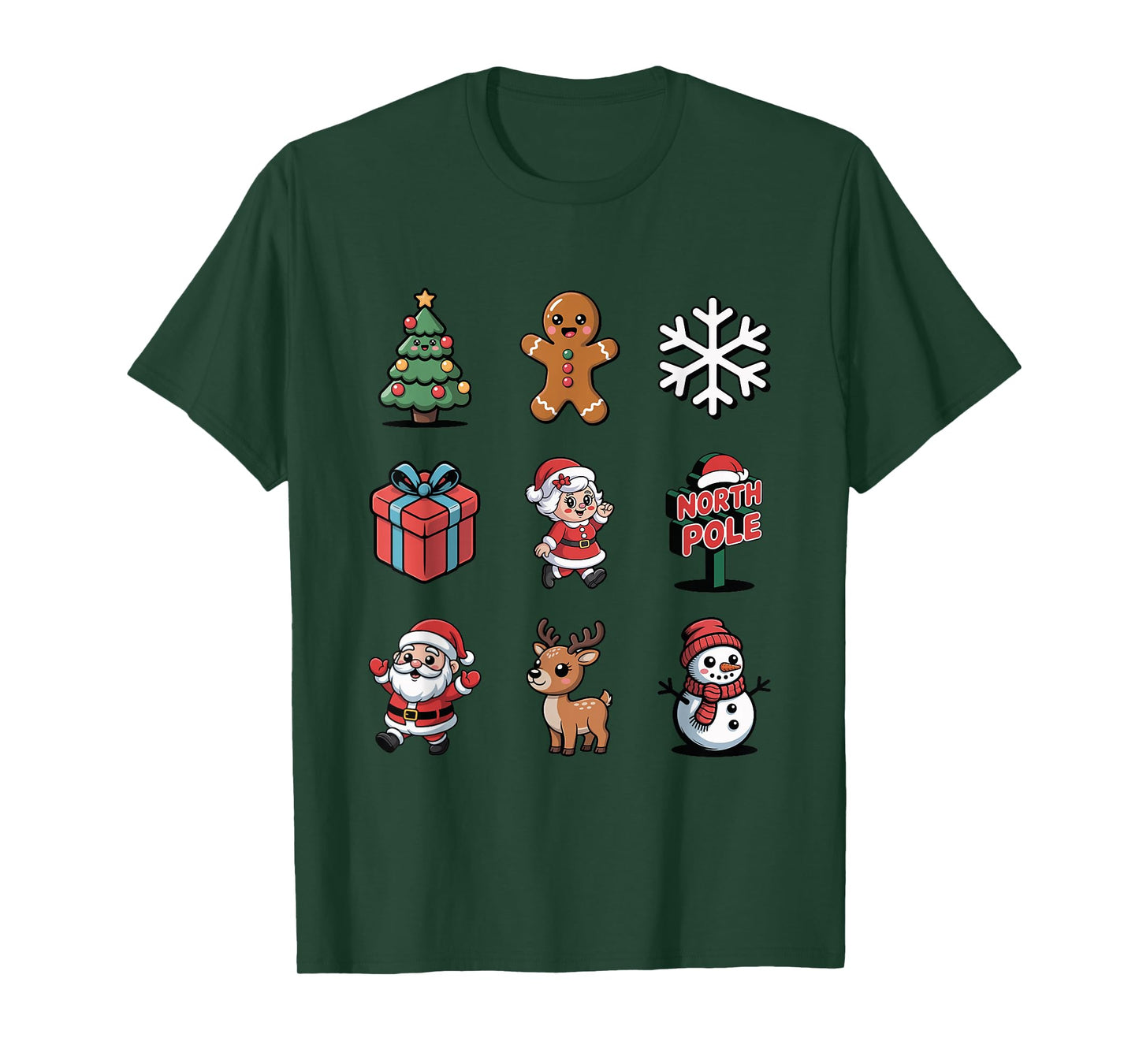 Cute Christmas Tree Gingerbread Santa Reindeer Elf T-Shirt