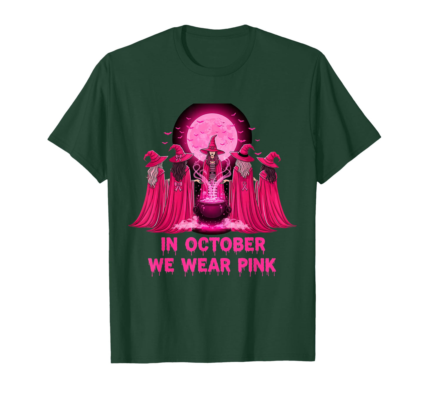 October We Wear Pink Witch Halloween Breast Cancer Awareness T-Shirt