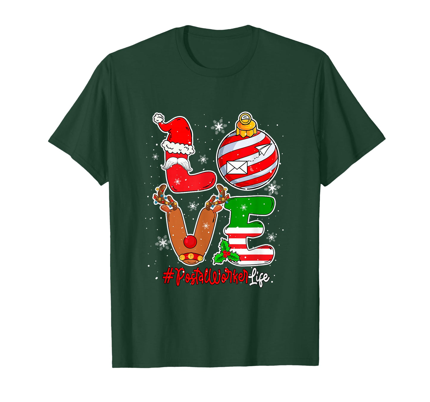 Love Postal Worker Christmas Santa Reindeer Costume Job Team T-Shirt