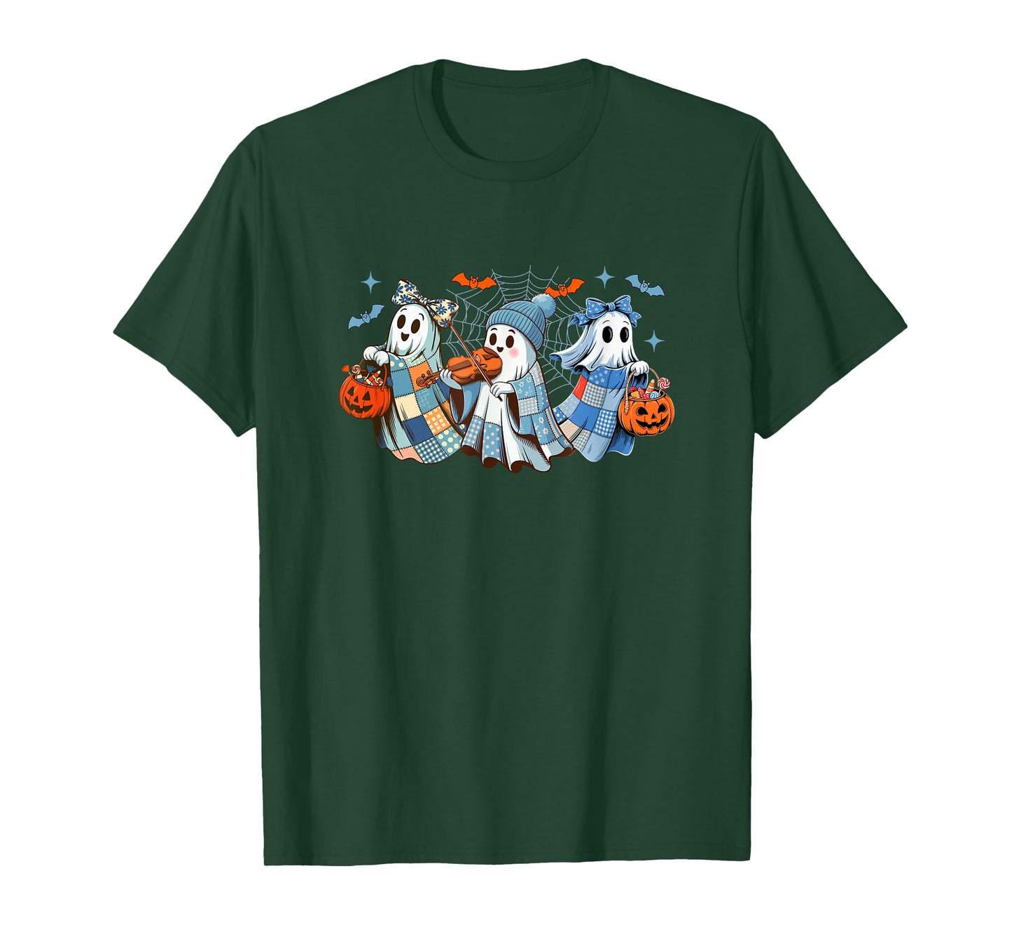 Three Colorful Boo Bow Tie Playing Violin Halloween Musical T-Shirt