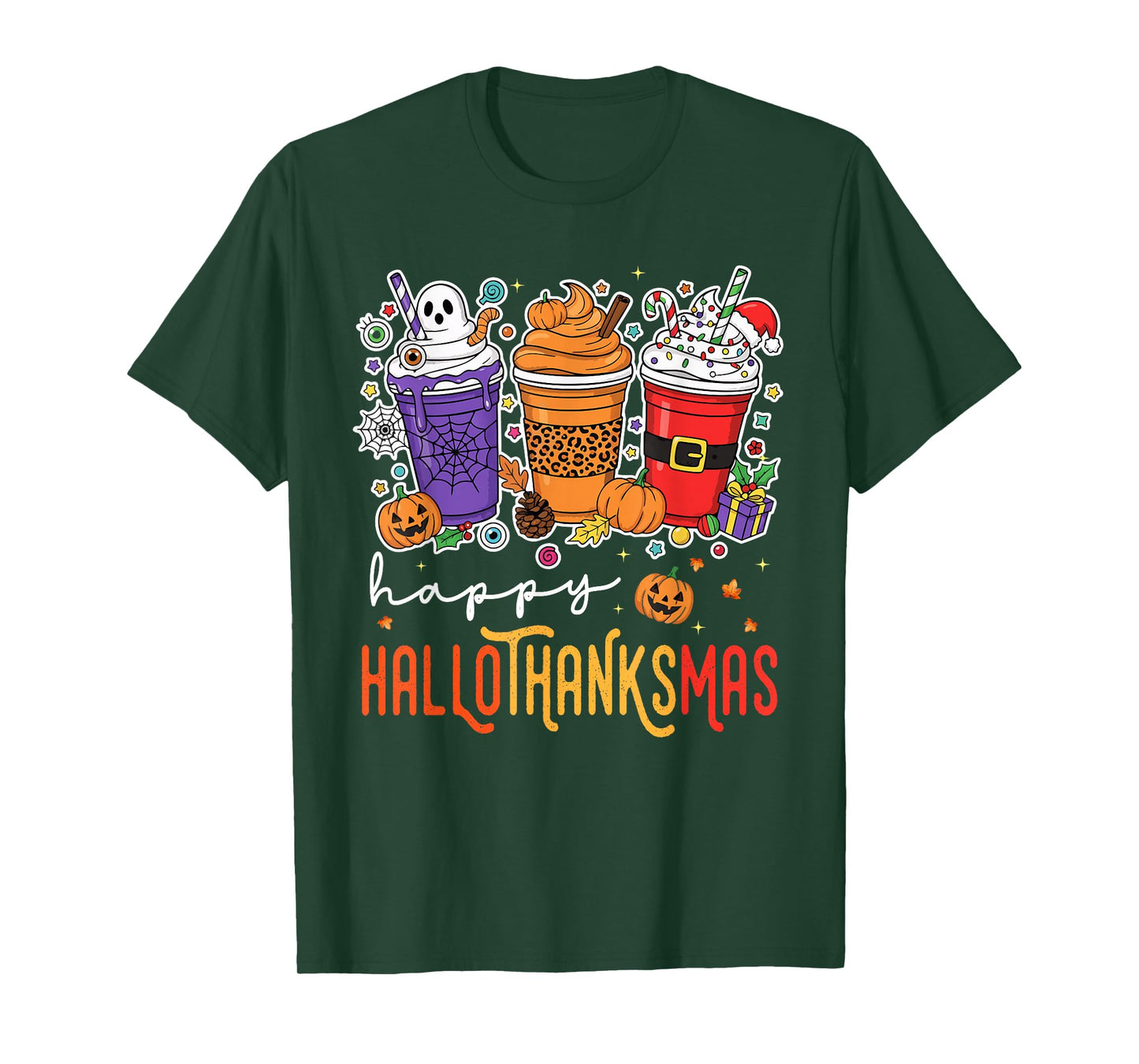 Happy Hallothanksmas Halloween Thanksgiving Christmas T-Shirt