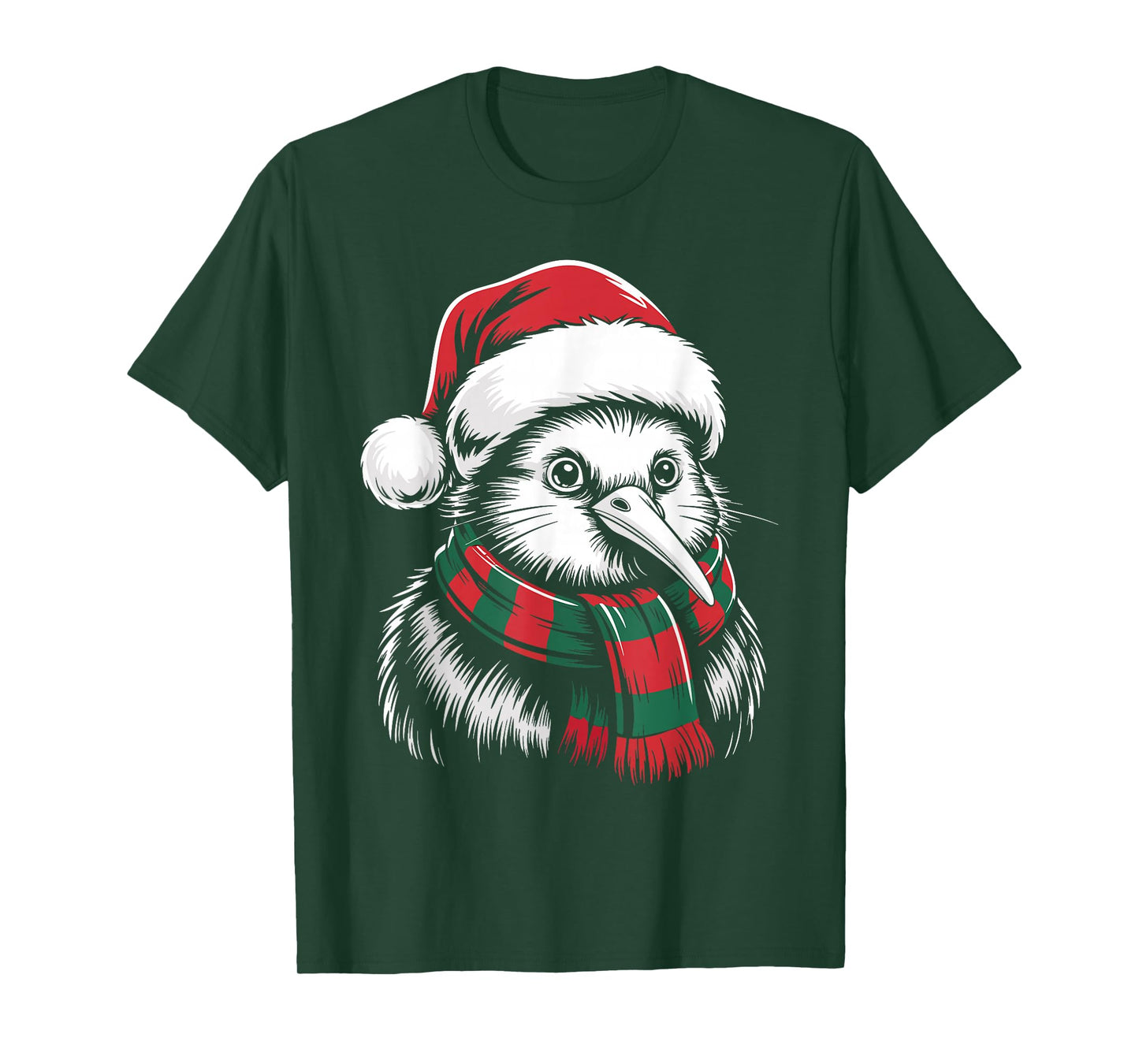 Kiwi Bird Xmas Santa Hat Scarf Christmas Costume T-Shirt