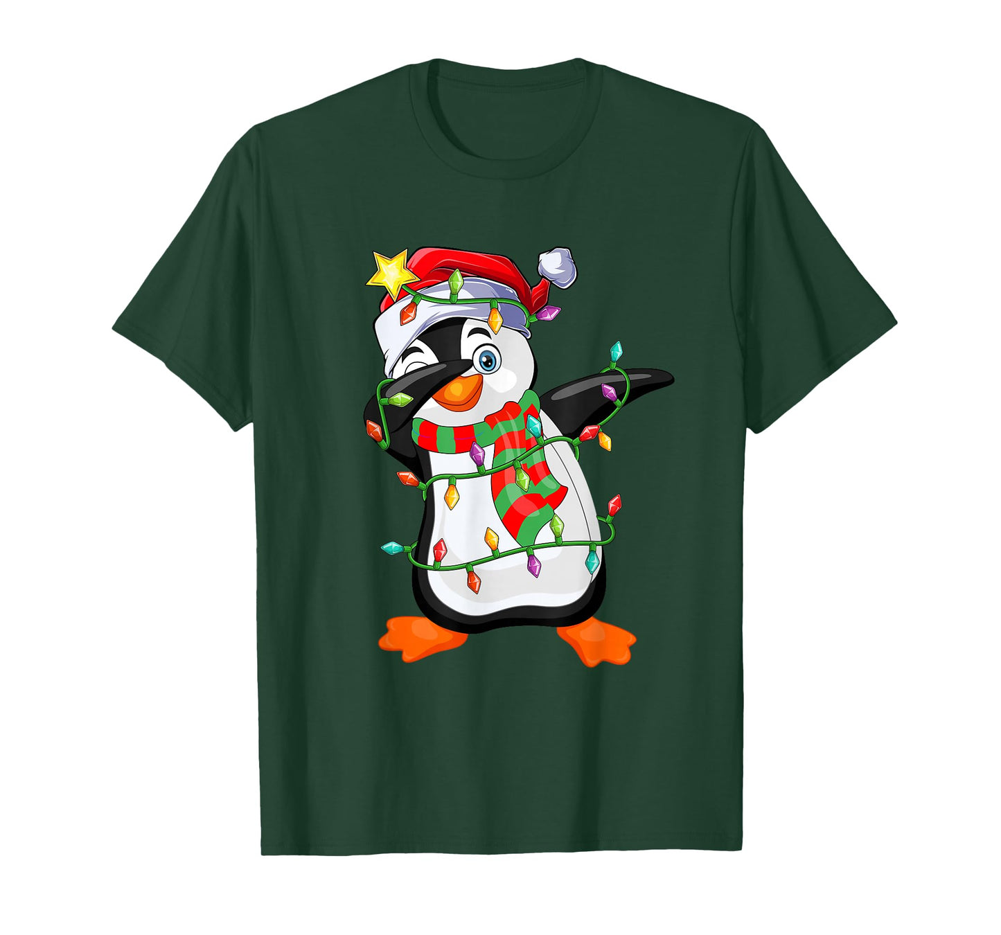 Penguin Christmas Santa Hat Xmas Lights Family Funny Holiday T-Shirt