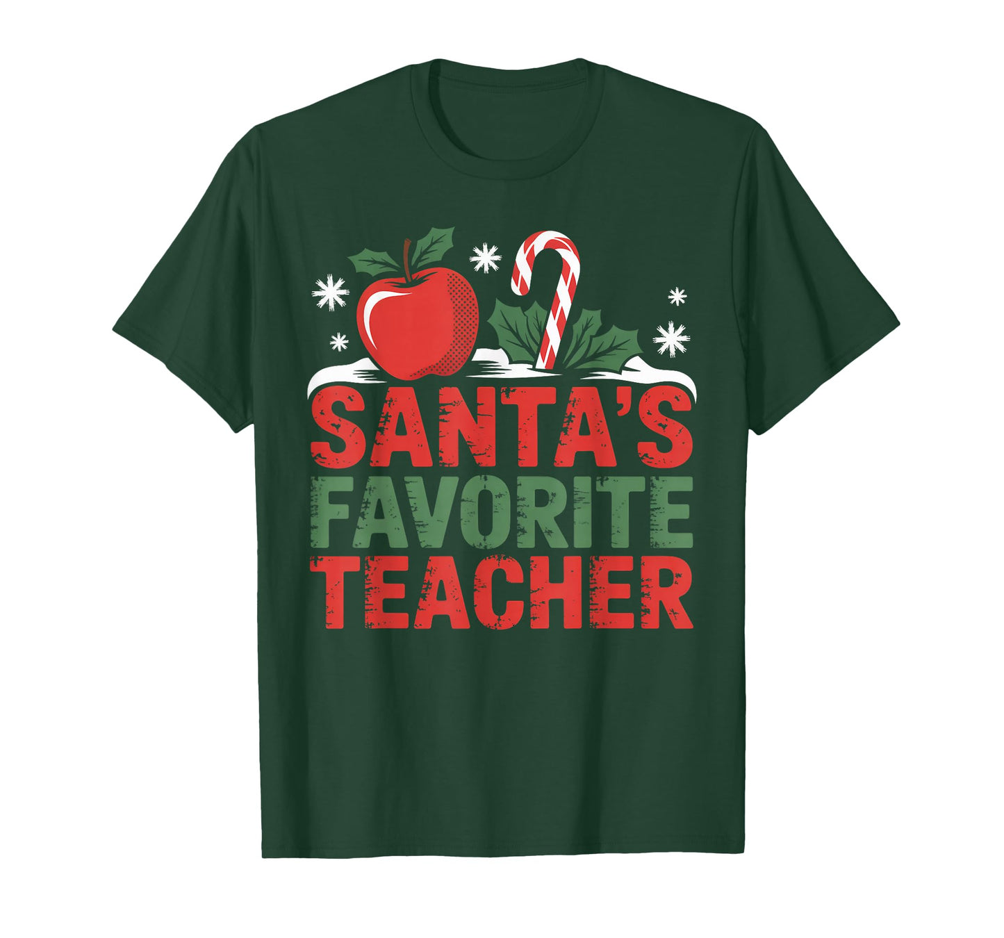 Santa’s Favorite Teacher Holiday Apple & Santa Hat Christmas T-Shirt