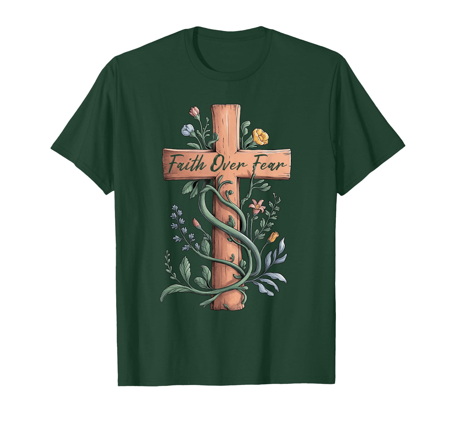 Faith Over Fear Christian Women Girls Jesus Cross Religious T-Shirt