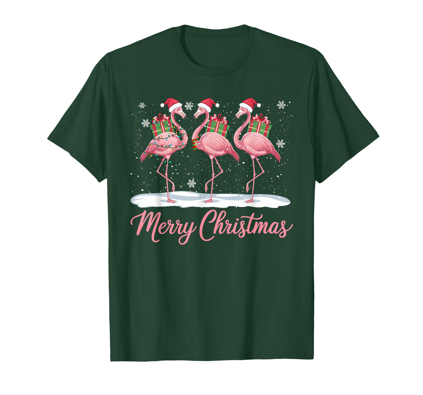 Merry Christmas Hat Santa Flamingo Light Funny Xmas Pajamas T-Shirt