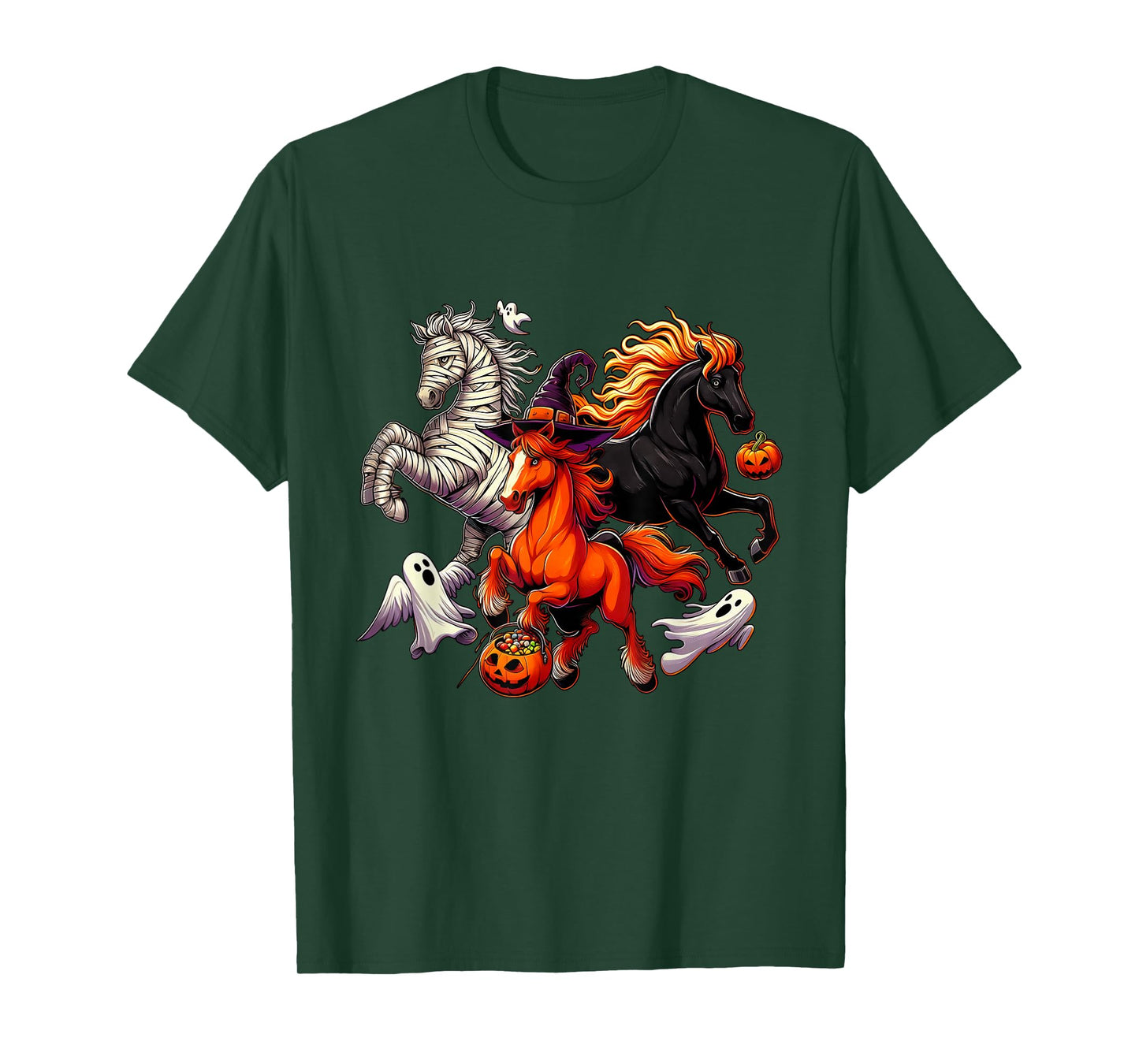 Halloween Horses Mummy Witch Pumpkin Ghosts Candy Bucket T-Shirt