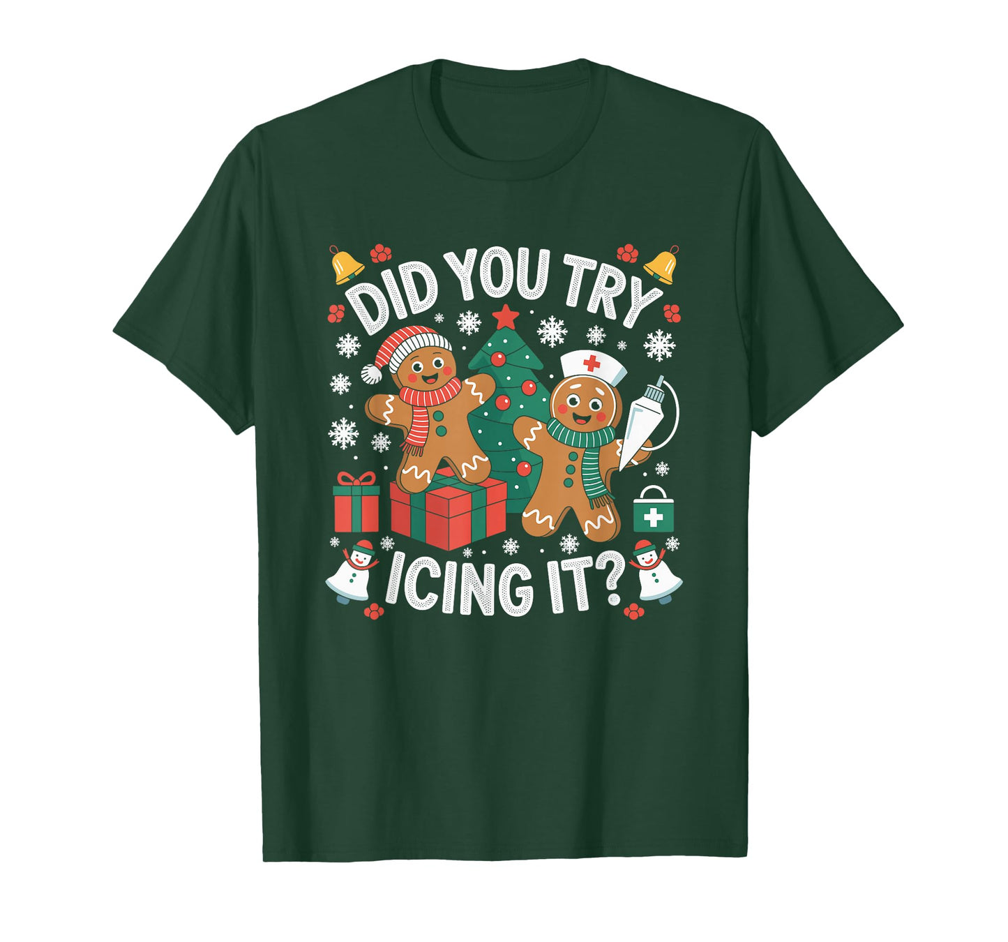 Did You Try Icing It Retro Christmas Gingerbread Nurse Squad T-Shirt