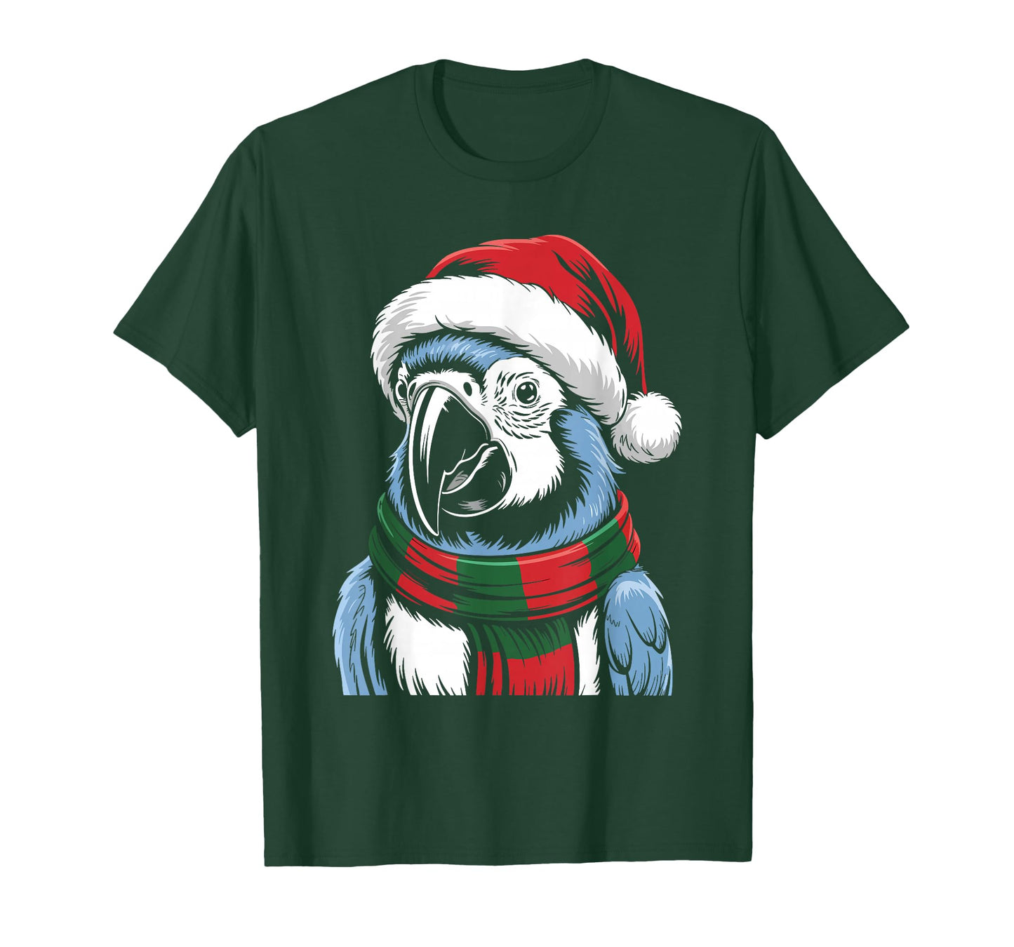 Macaw Xmas Santa Hat Scarf Christmas Costume T-Shirt