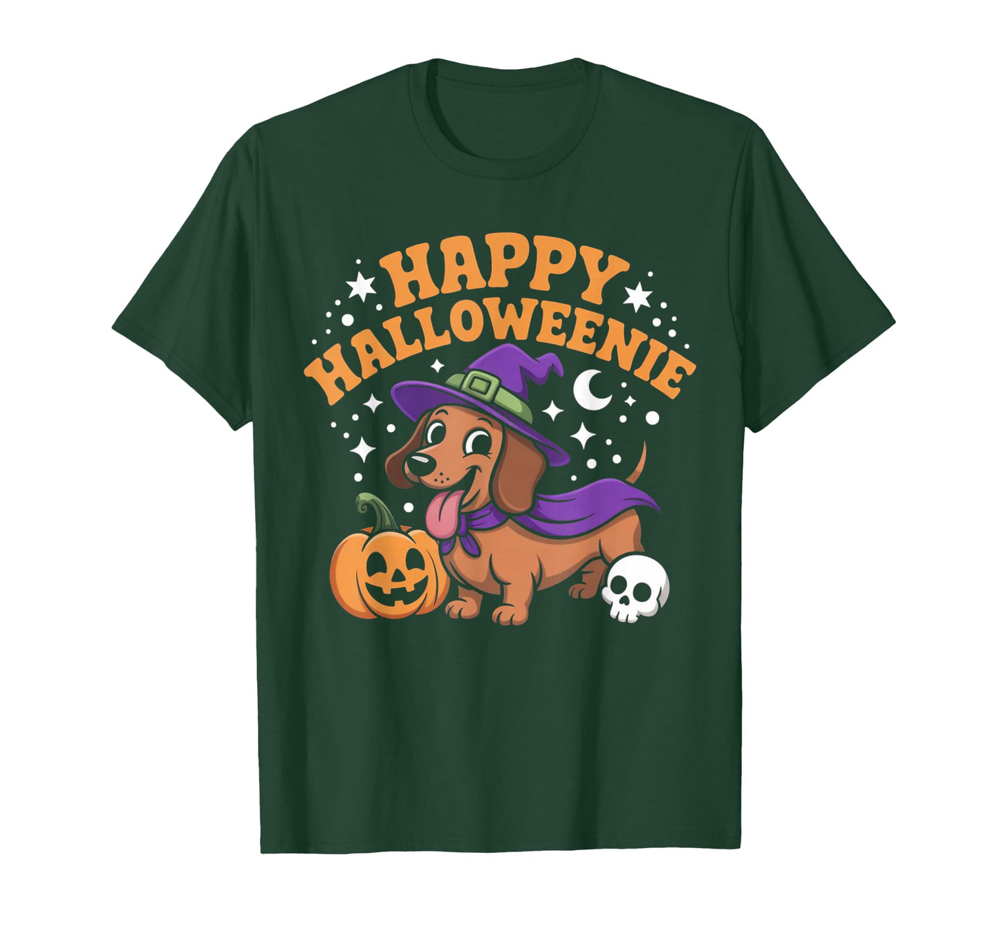 Dachshund Weiner Dog Witch Happy Halloweenie T-Shirt