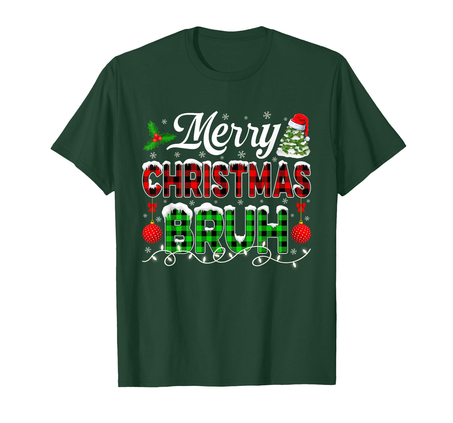 Bruh Meme Funny Green and Red Plaid Family T-Shirt