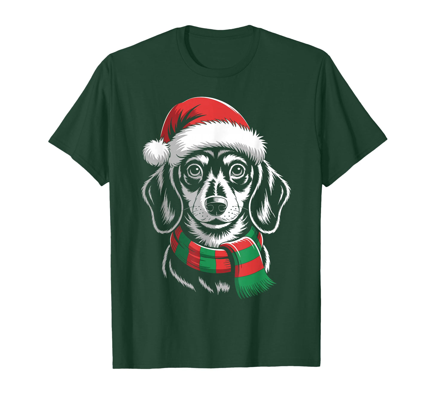 Dachshund Dog Xmas Santa Hat Scarf Christmas Costume T-Shirt