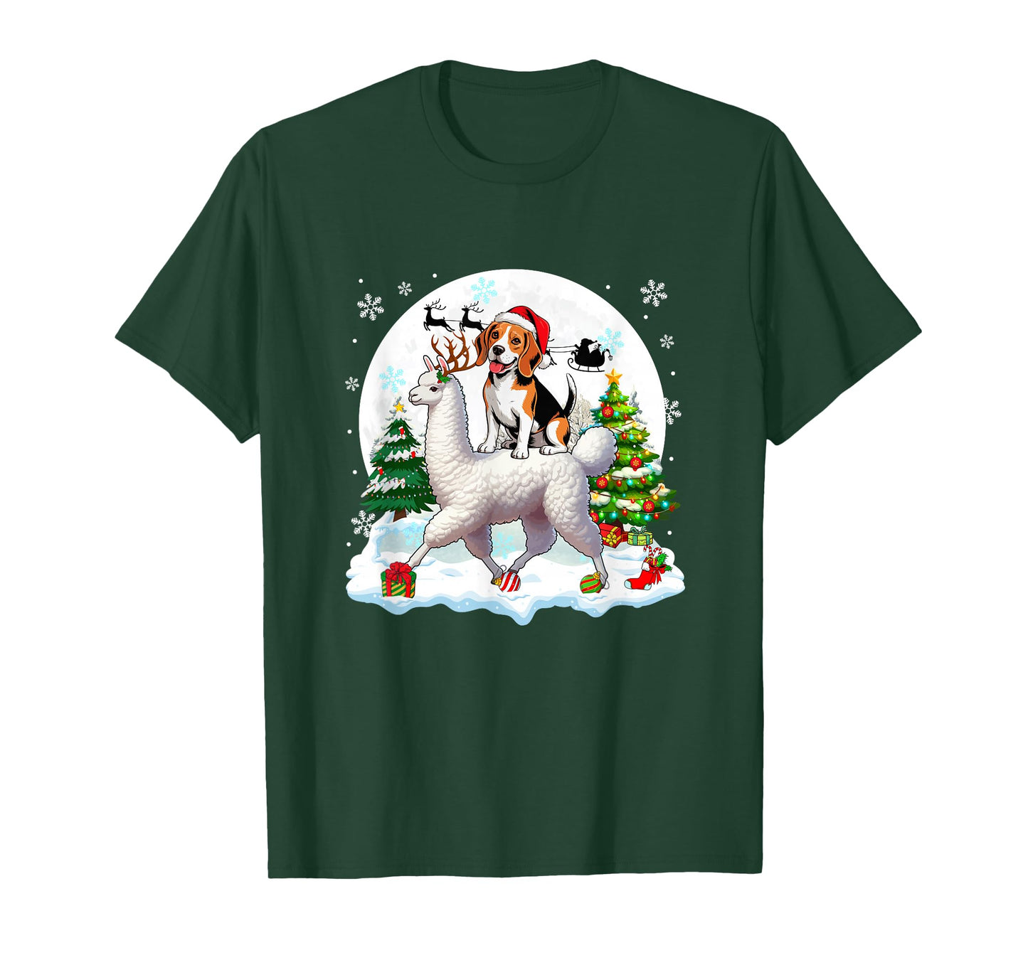 Santa Beagle Riding Llama Reindeer Christmas Owner Kids T-Shirt