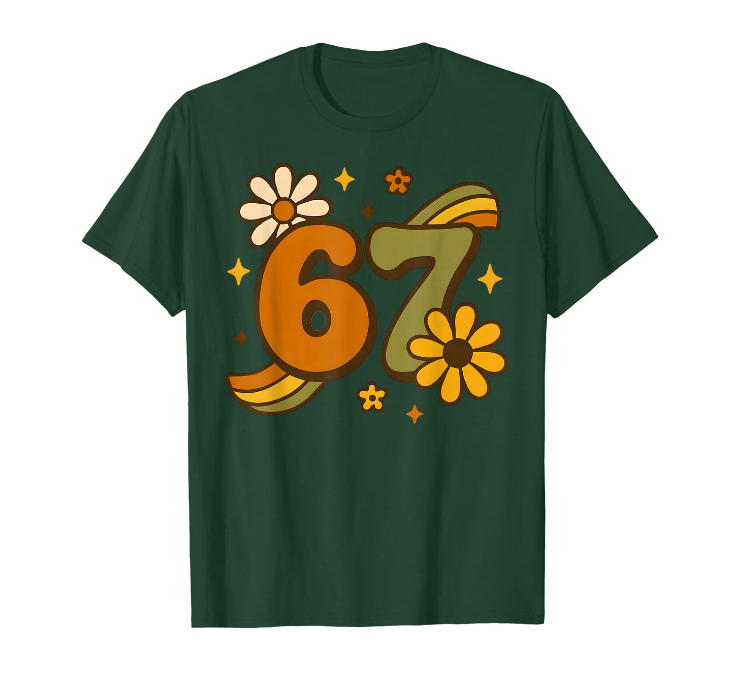 67 Meme Fall Autmn Groovy Retro 70s Six Seven Boho Flower T-Shirt