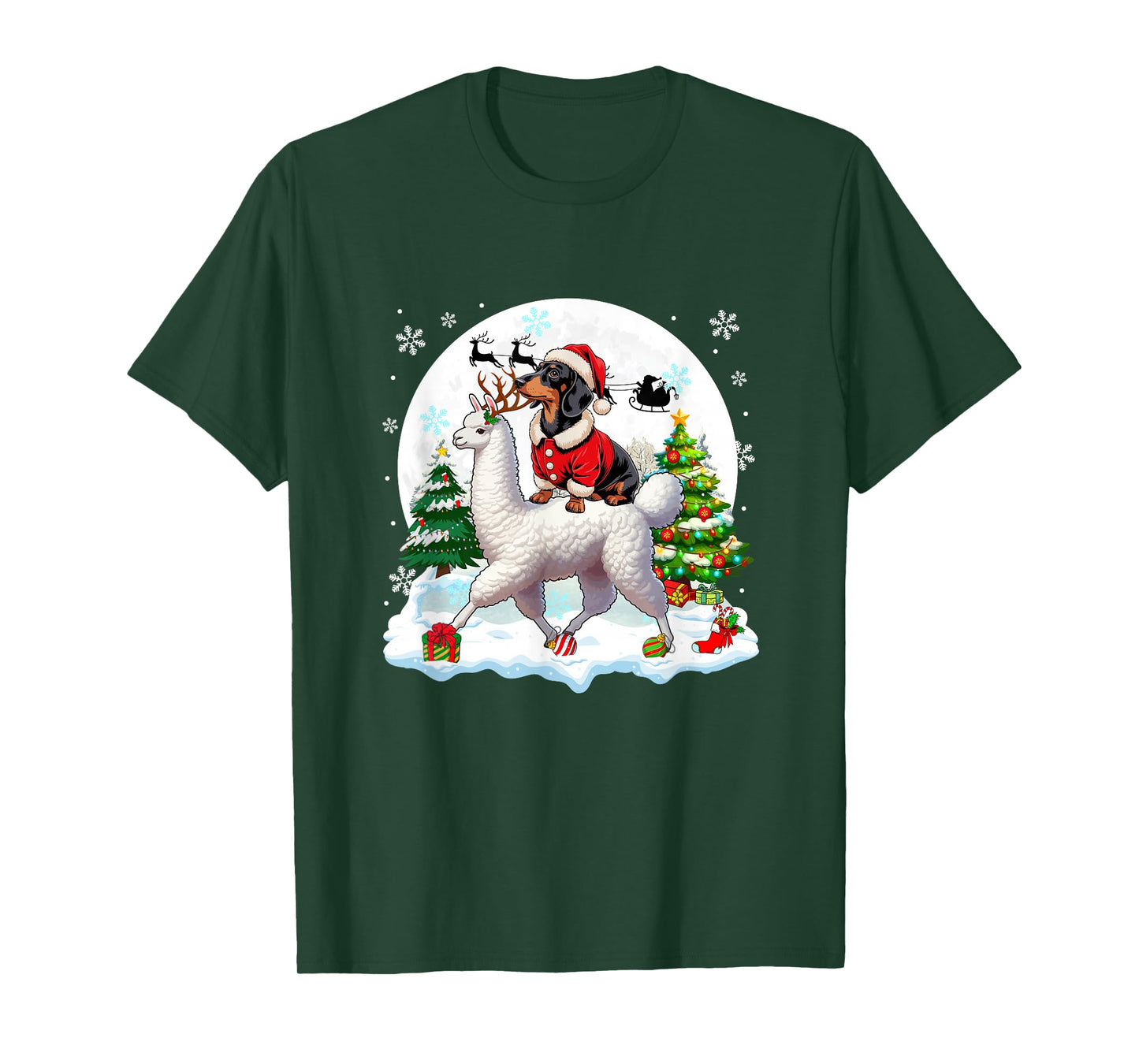 Santa Dachshund Riding Llama Reindeer Christmas Owner Kids T-Shirt