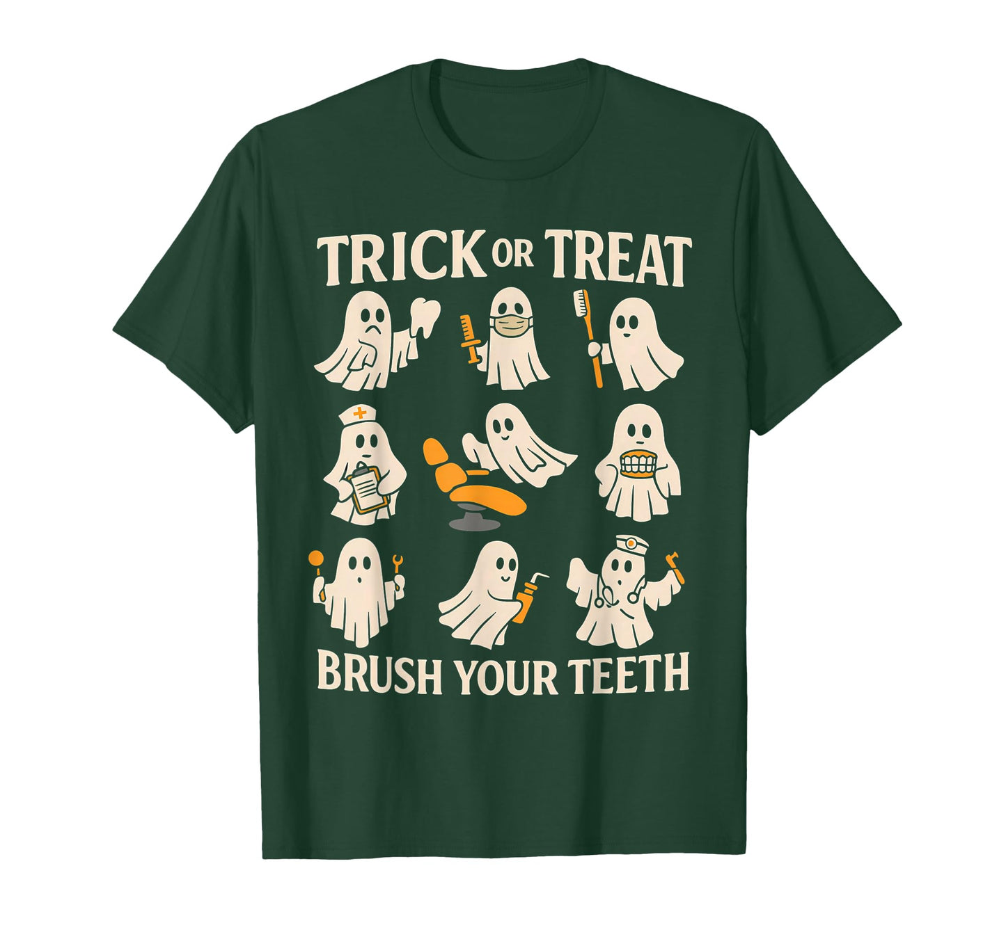 Trick Or Treat Brush Your Teeth Ghost Cute Halloween Dentist T-Shirt