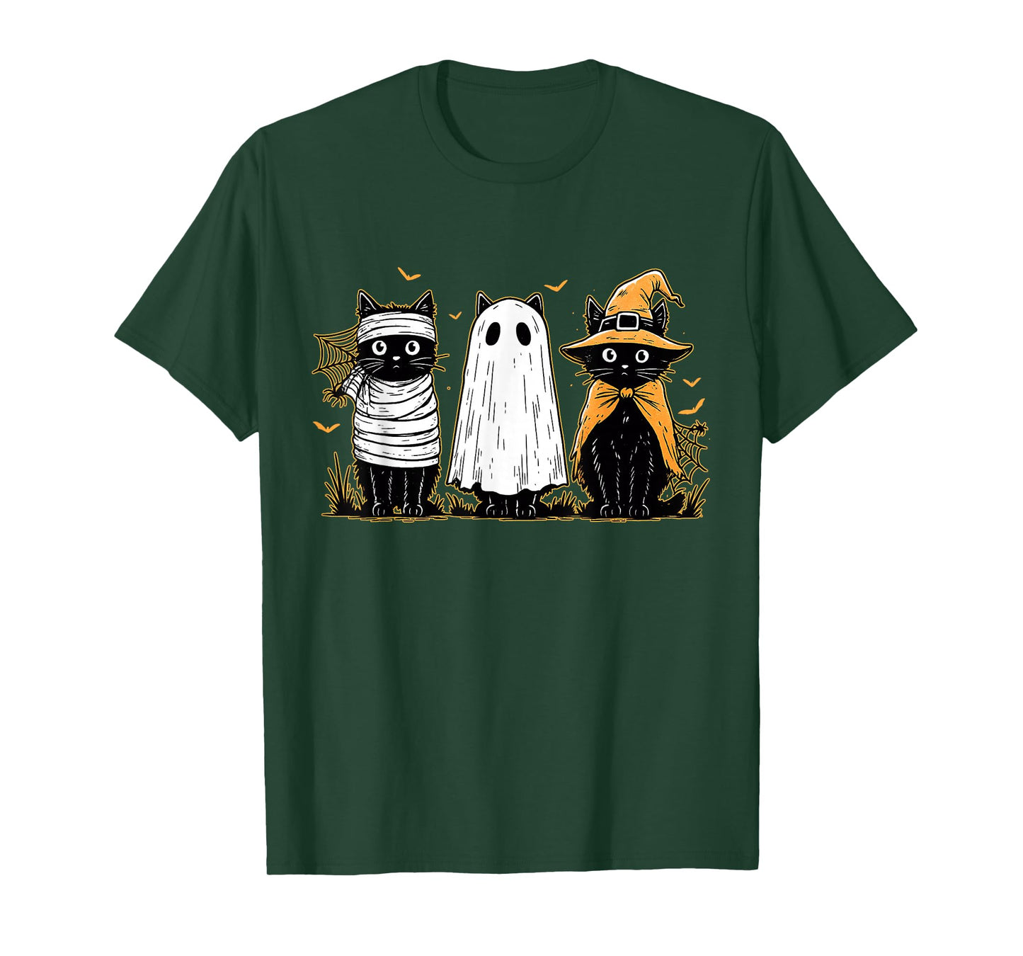 Retro Black Cat Witch Scary Halloween Pumpkin Women Men Kids T-Shirt