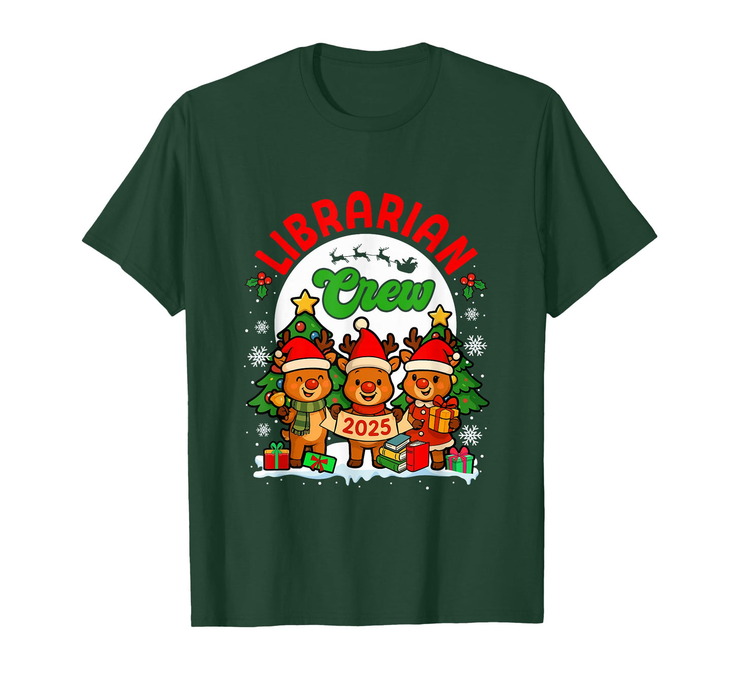 Librarian Crew 2025 Xmas Three Santa Reindeer Funny Job Team T-Shirt
