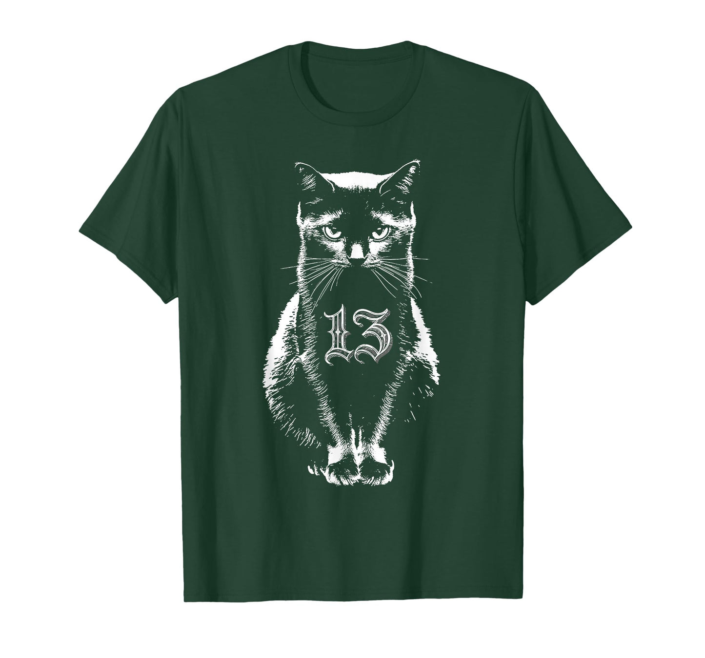 Lucky 13 Black Cat Gothic Occult Design T-Shirt