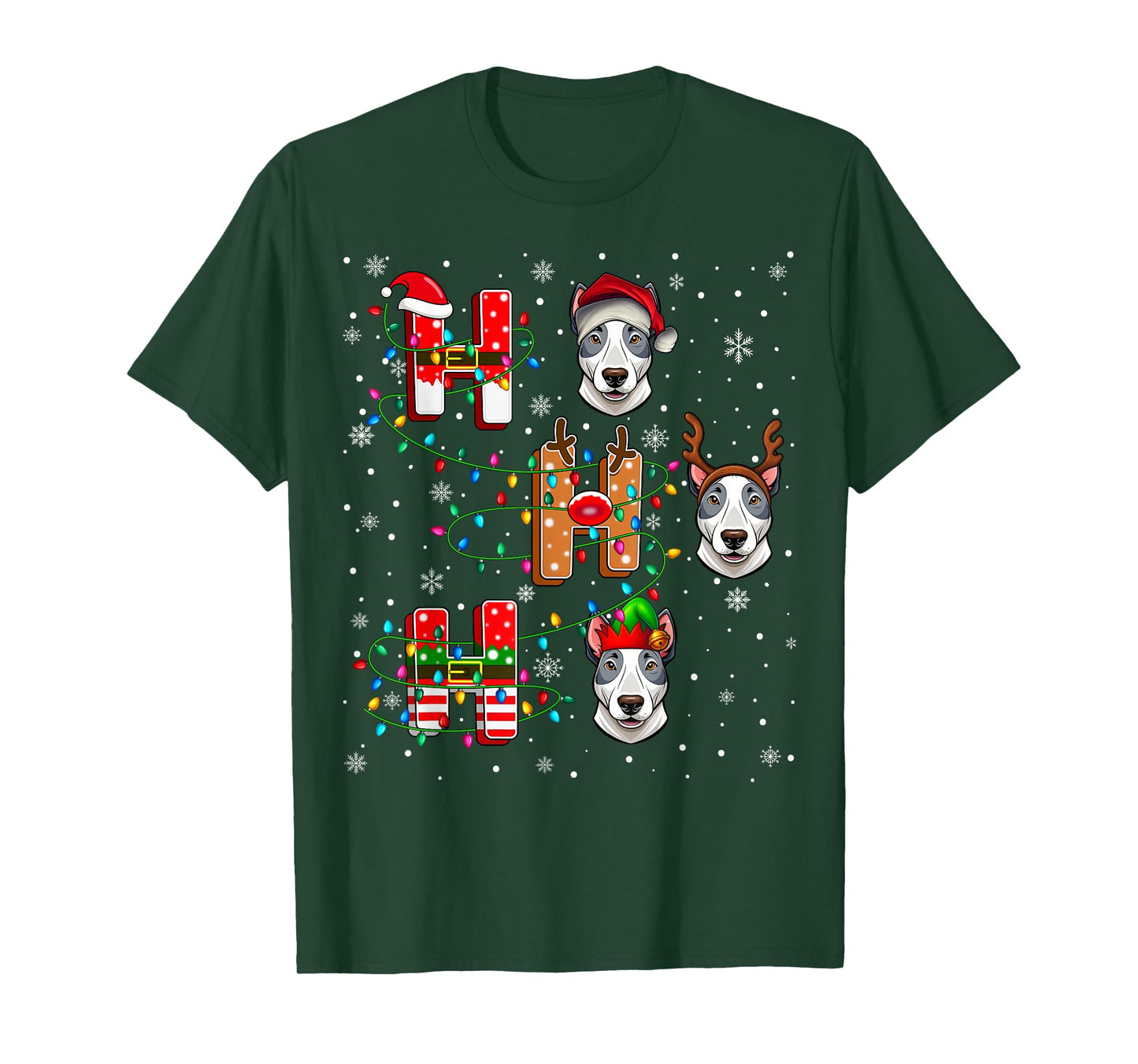 Ho Ho Santa Reindeer Hat Elf Matching Bull Terrier Dog Xmas T-Shirt