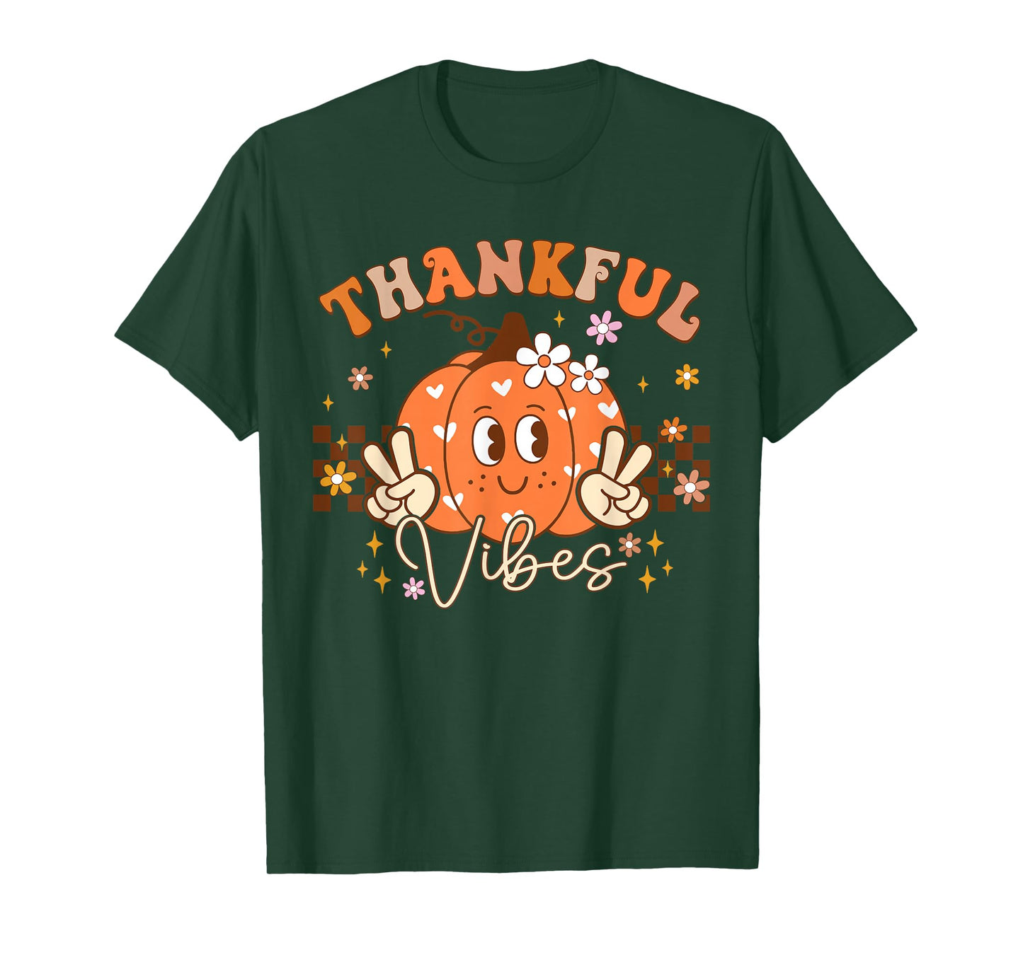 Retro Groovy Fall Pumpkin Peace Tee Thanksgiving Women Girls T-Shirt