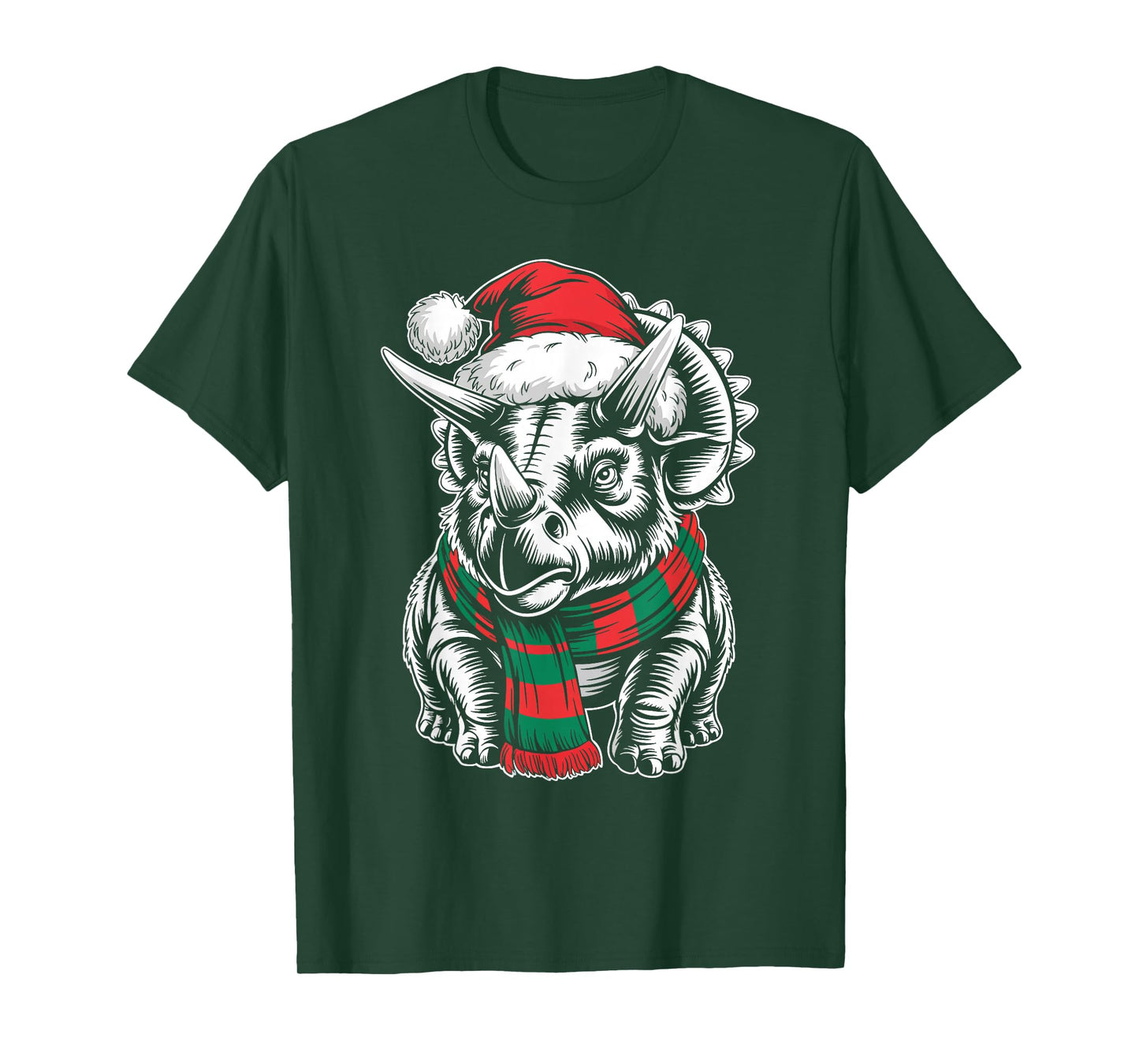 Triceratops Xmas Santa Hat Scarf Christmas Costume T-Shirt