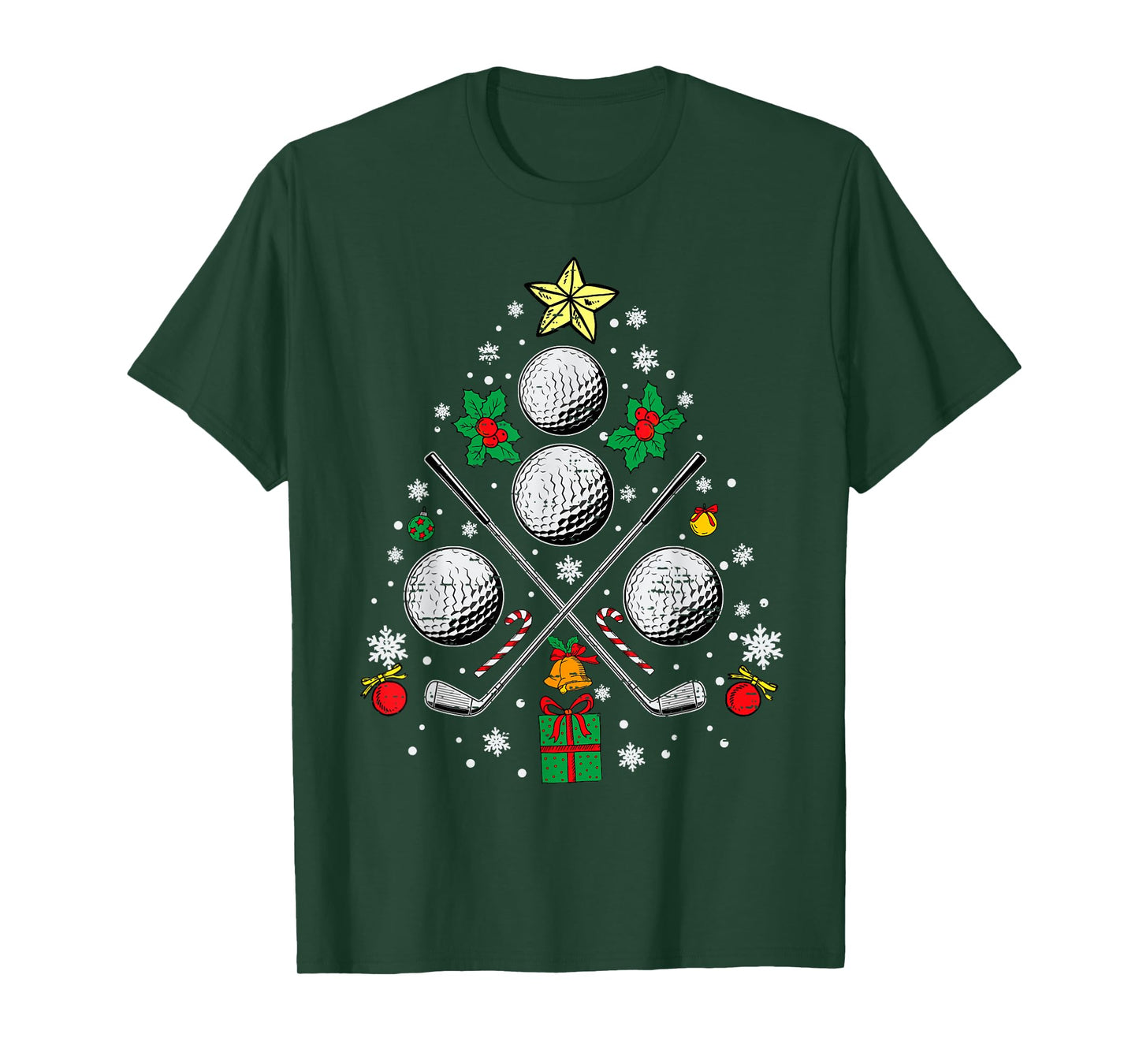Golf Christmas Tree Light Pajama Golfer Xmas Men Women Kids T-Shirt