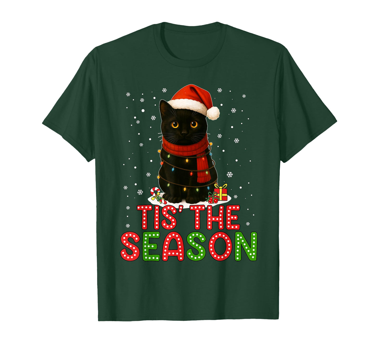 Tis' The Season Santa Hat Funny Black Cat Christmas Women T-Shirt