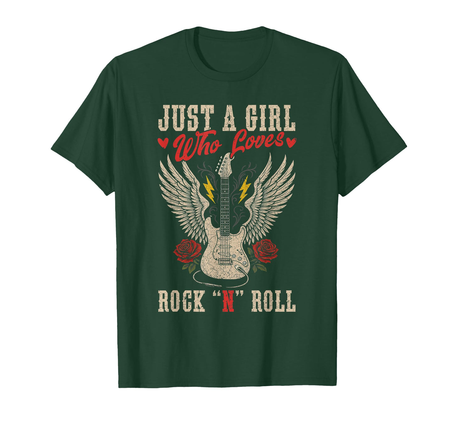 Just A Girl Who Loves Rock N Roll Guitar Rock Music Vintage T-Shirt