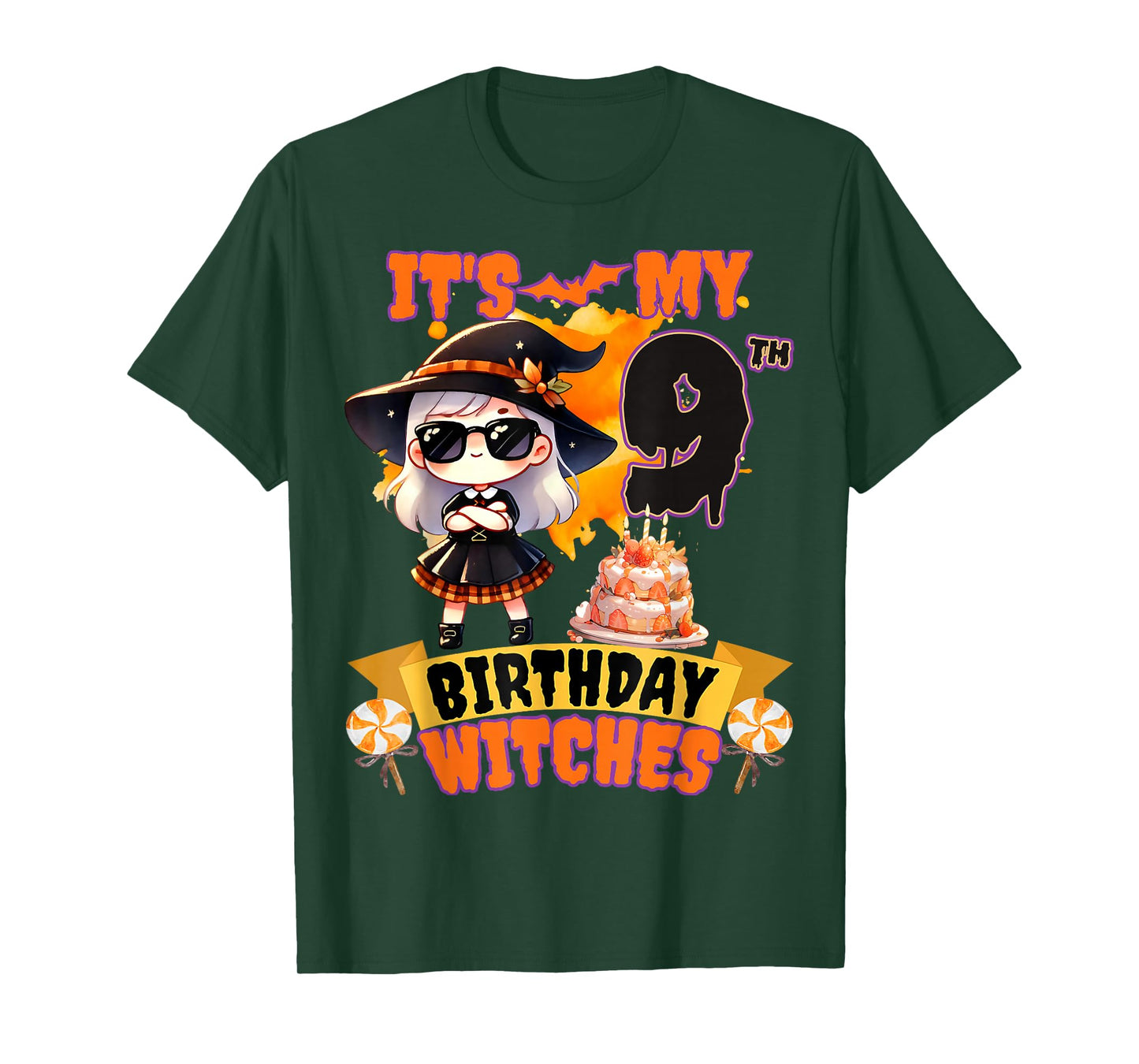 Kids 9th Birthday Cute Witch 9 Years Old Bday Party Girls T-Shirt