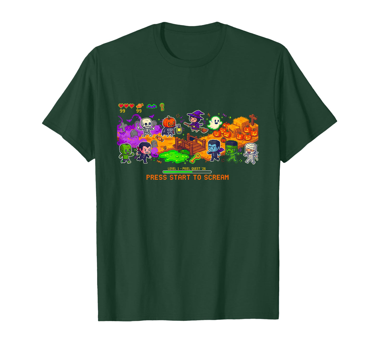 Pixel Art Gamer Ghost Witch Zombie Vampire Costume Halloween T-Shirt