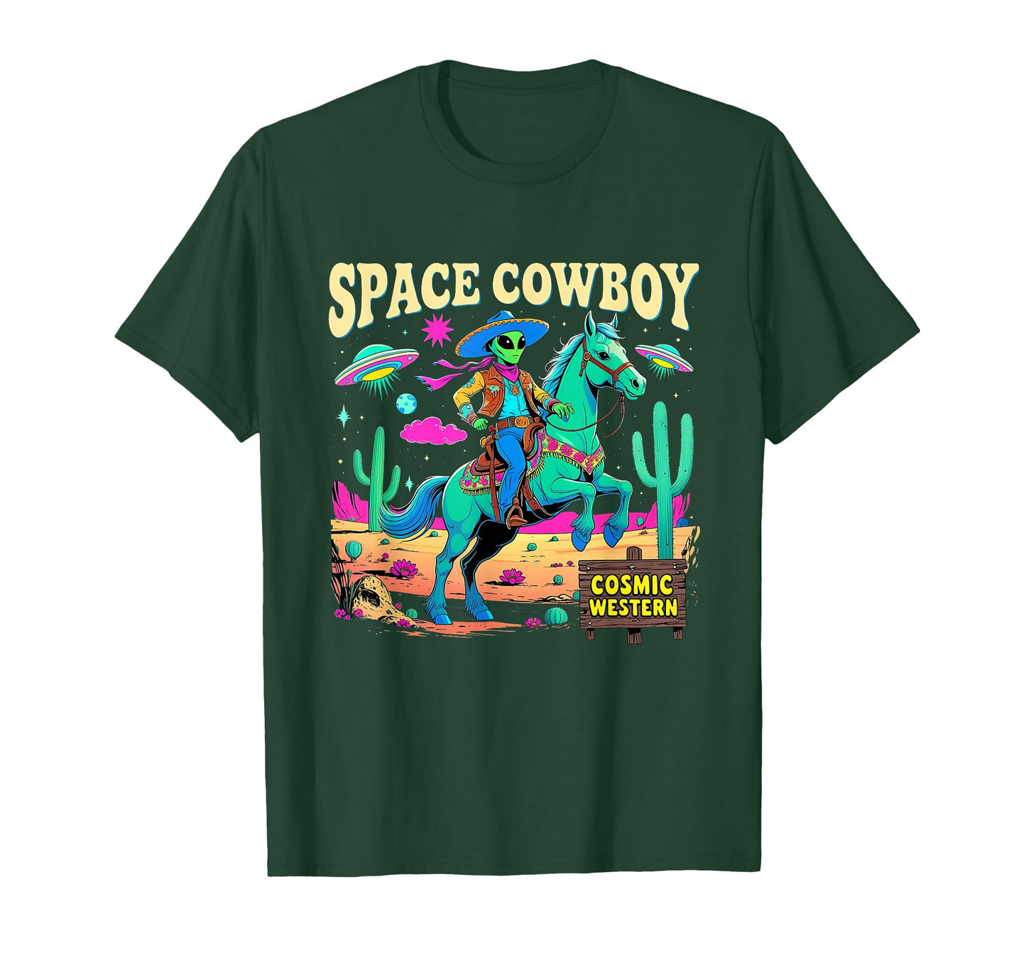 Space Cowboy Alien Riding Horse Cosmic Western Art T-Shirt