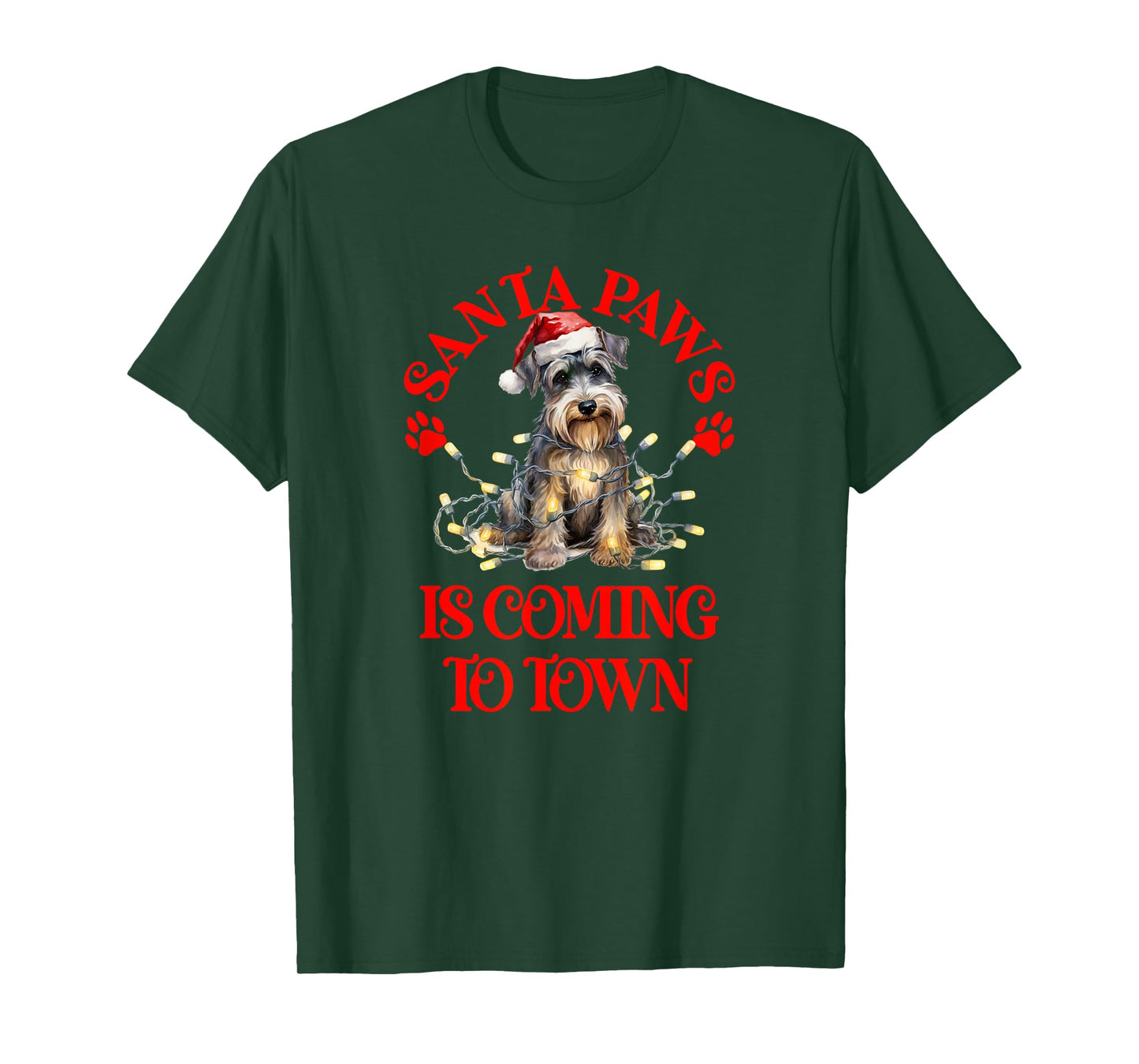 Santa Paws is Coming to Town with Christmas Schnauzer T-Shirt