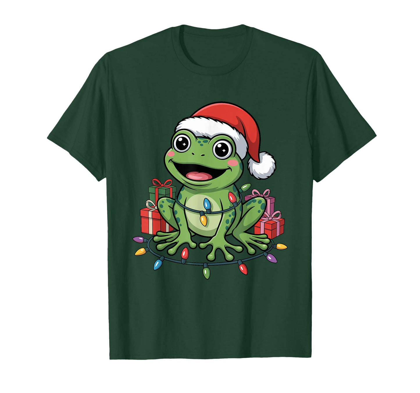 Funny Frog Santa Hat Animals Lovers Ugly Christmas Pajamas T-Shirt