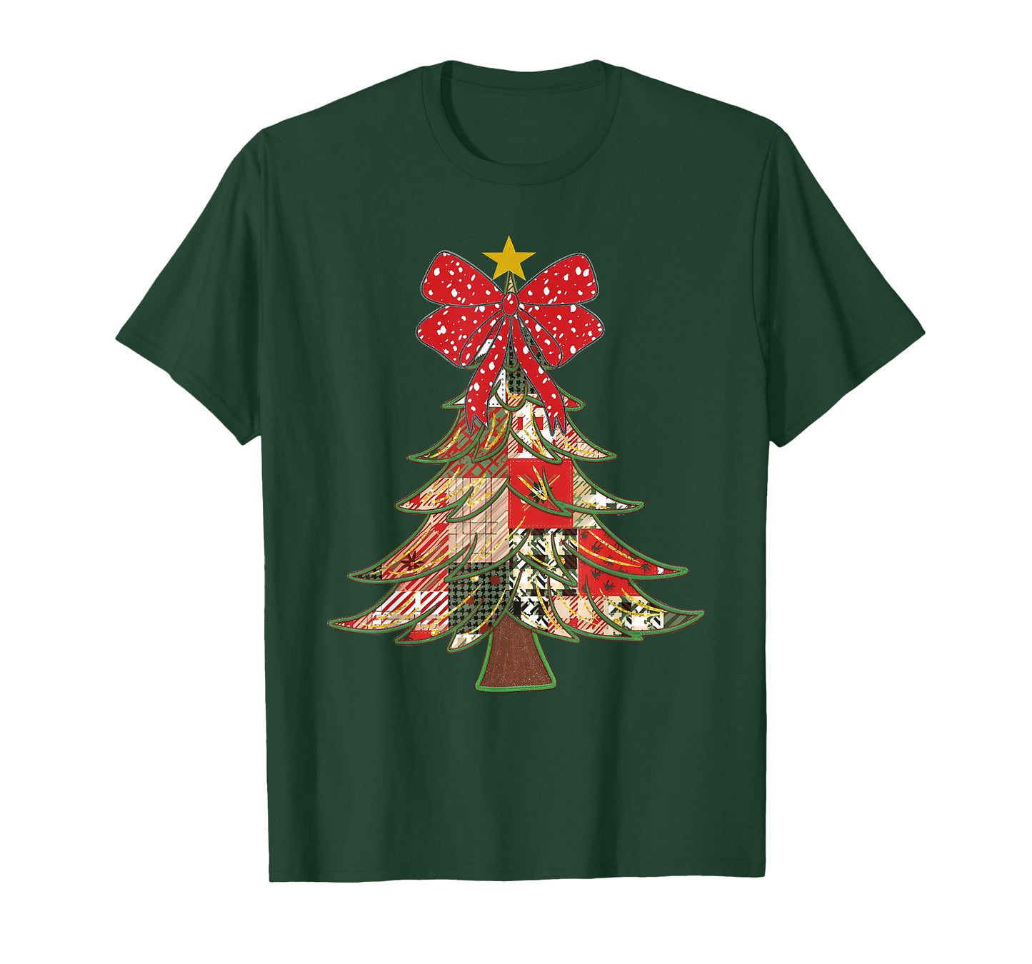 Christmas Xmas Tree Patchwork Coquette Bow Pajamas Holiday T-Shirt