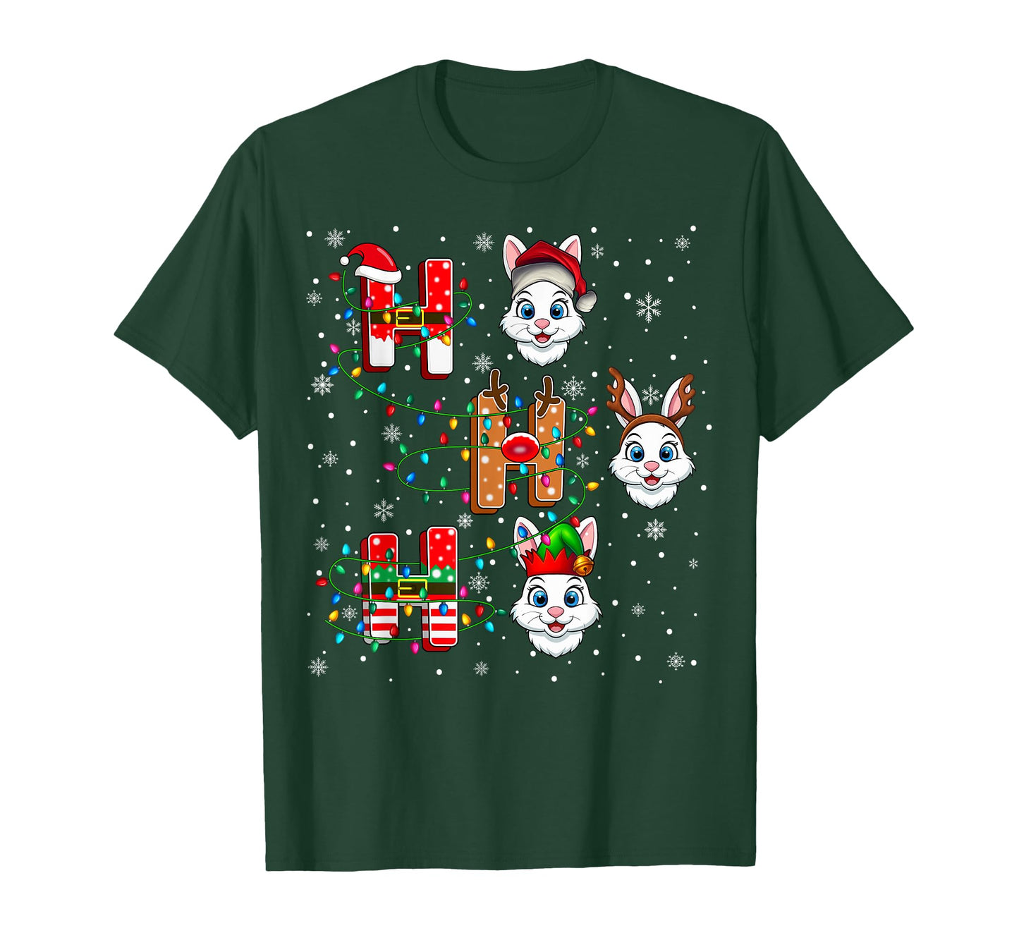 Ho Ho Ho Santa Reindeer Hat Elf Bunny Animal Christmas T-Shirt