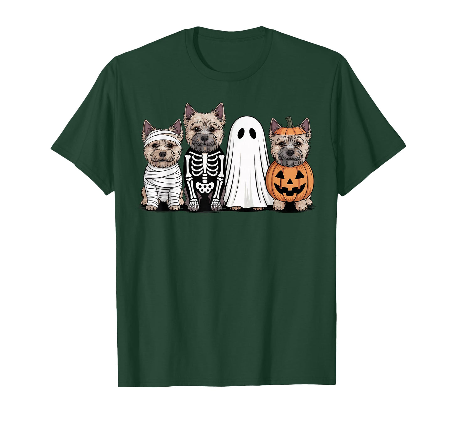 Spooky Ghost Cairn Terrier Pumpkin Halloween Dog Skeleton T-Shirt