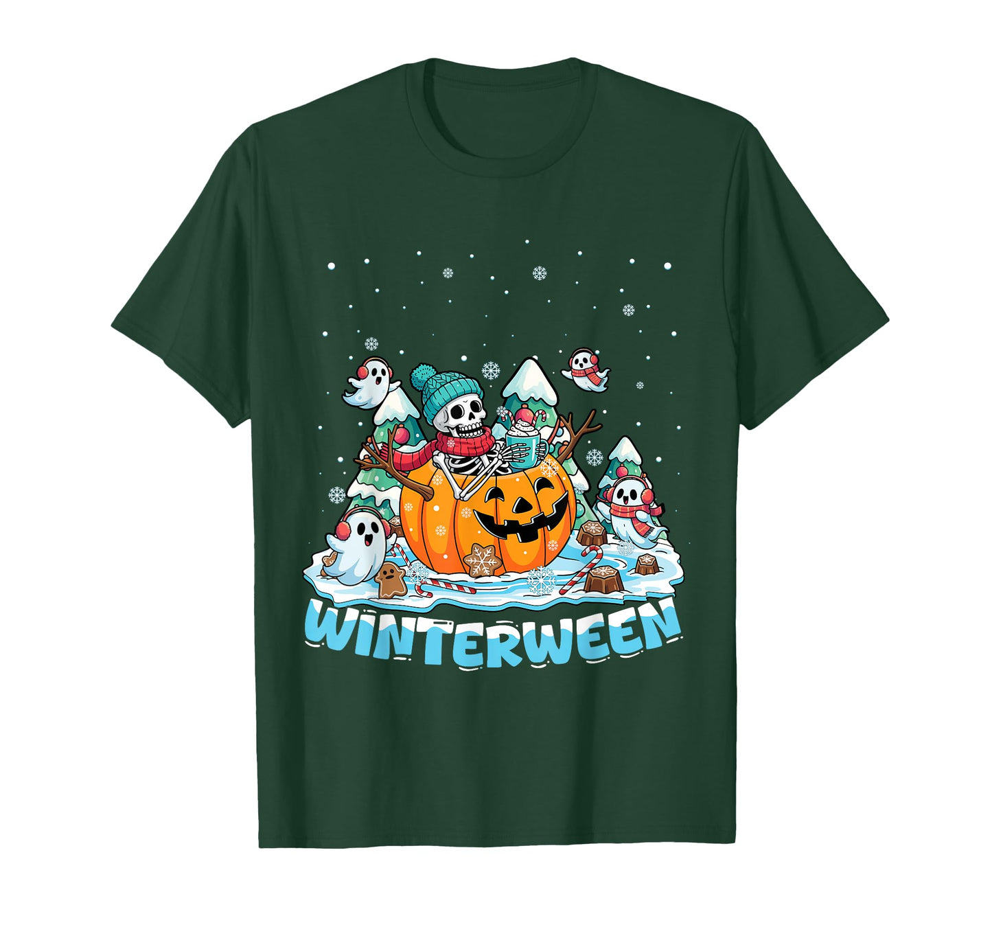 Winterween Winter Halloween Christmas Skeleton Riding Sleigh T-Shirt