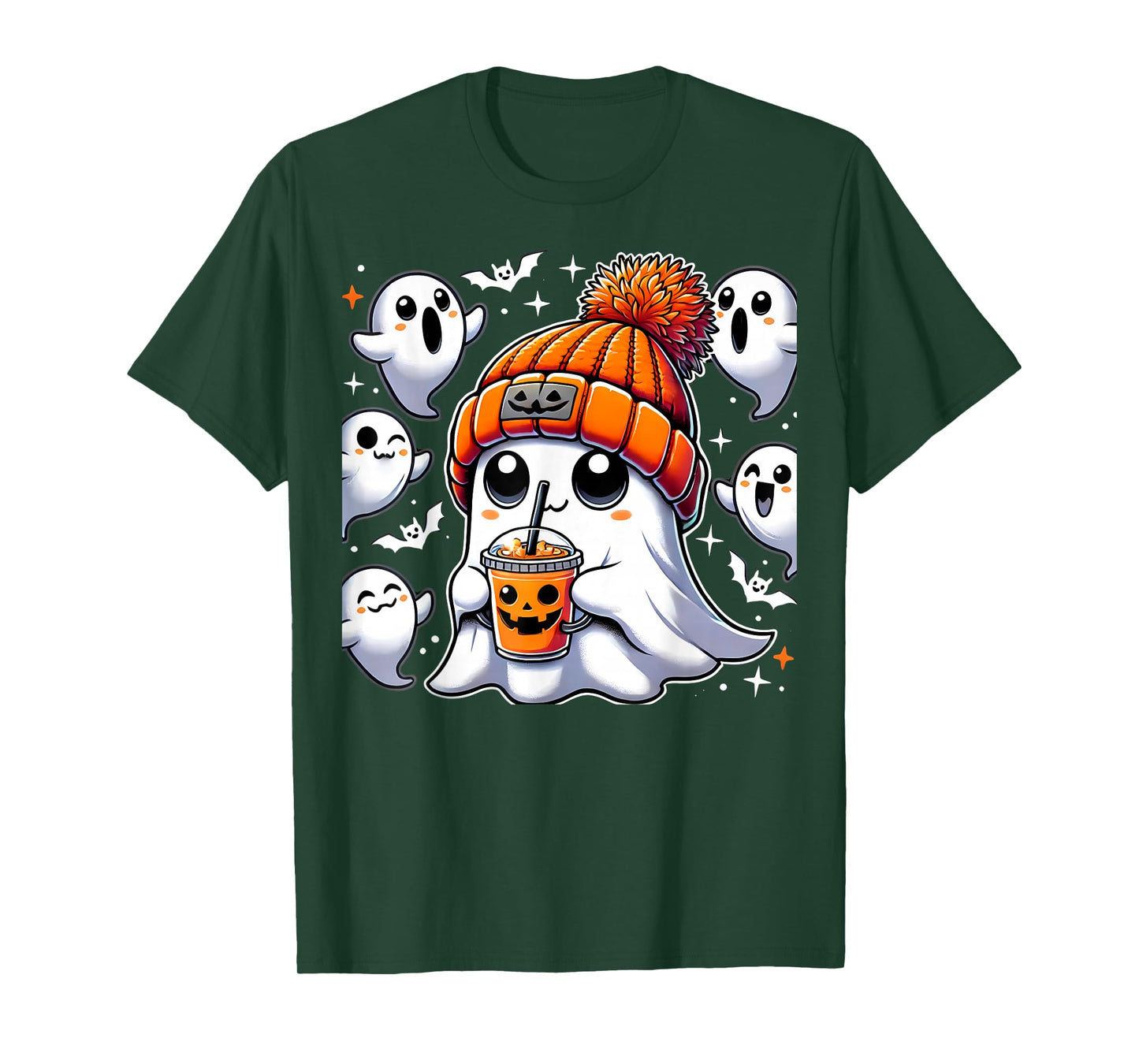 Halloween Costume Ghost Drinking Pumpkin Men Women Girls T-Shirt
