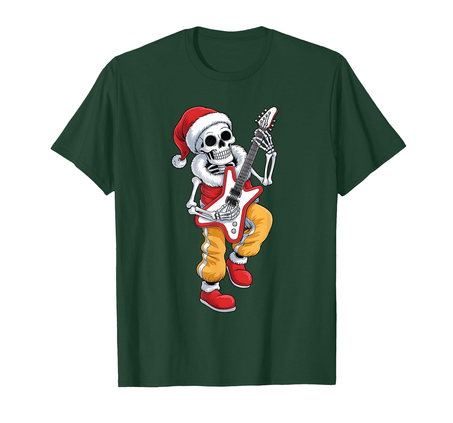 Xmas Santa Skeleton Playing Guitar Rock Funny Christmas T-Shirt