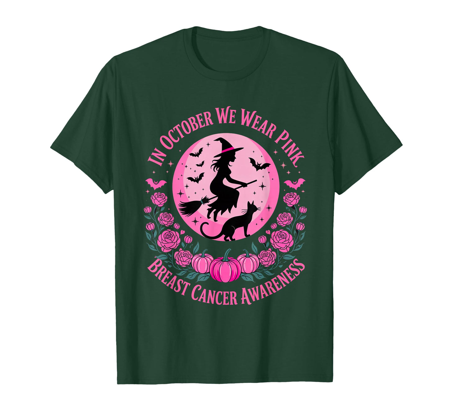 Retro in October We Wear Pink Witch Breast Cancer Awareness T-Shirt